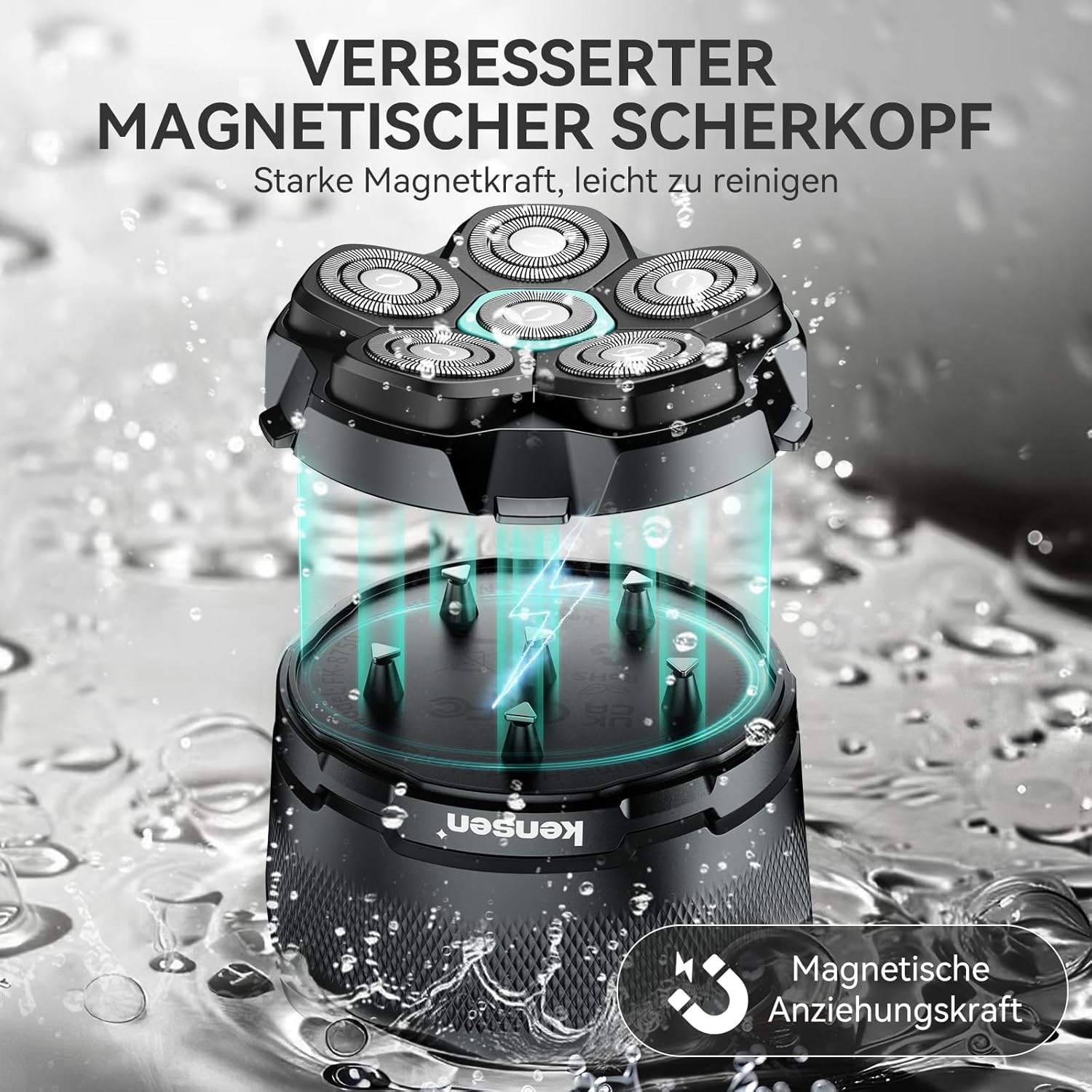 Glatzen Rasierer Herren, kensen Kopfrasierer Glatze Wasserdicht Kopf Rasierer Herren Wiederaufladbar Typ-c Head Shaver Men Magnetische Leicht zu Reinigen Akkulaufzeit 160 Mins