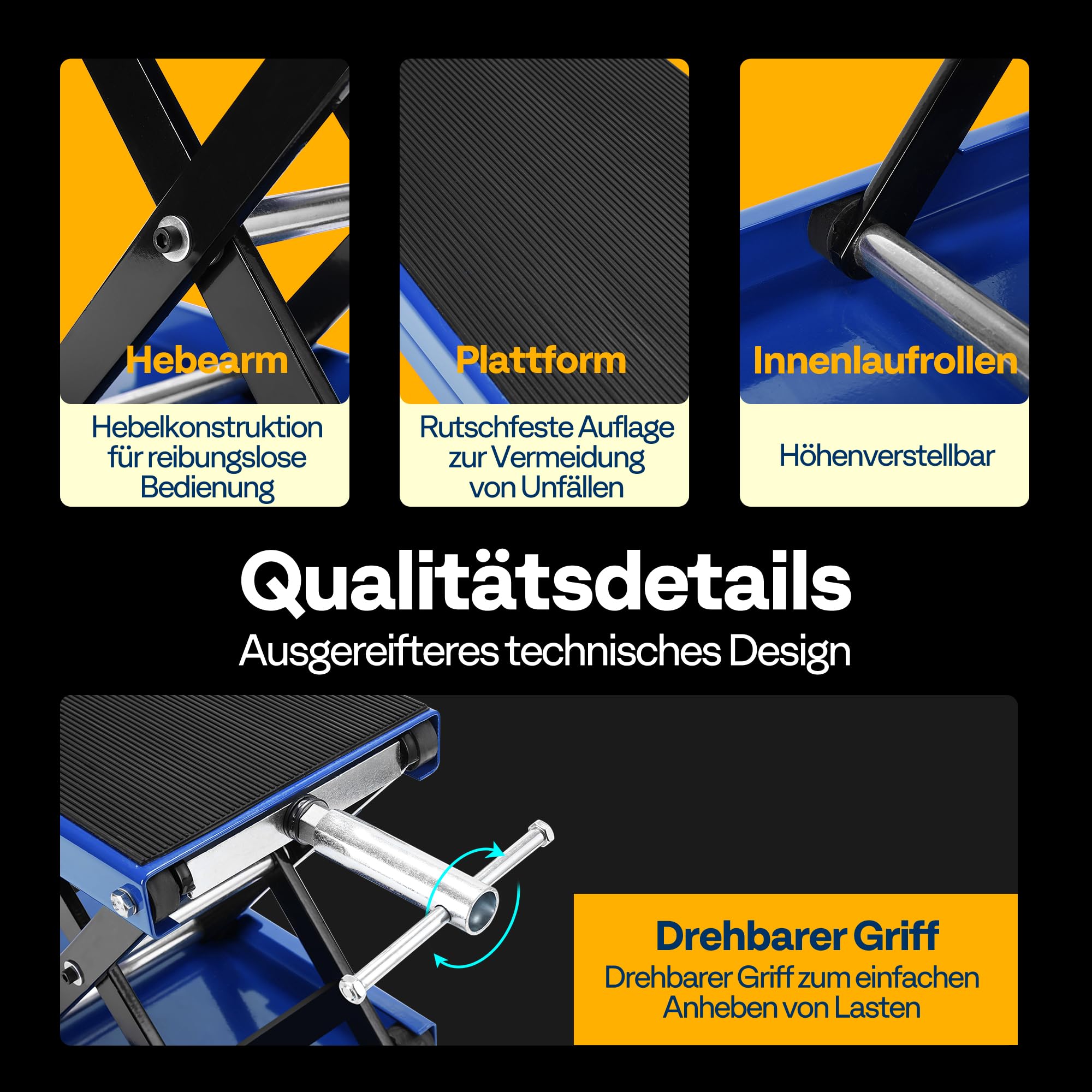 Motorrad Lift 500 kg Stahl-Schereheber mit breitem Deck und Kurbel für Motorräder Off-Road-Fahrzeuge Schmutzfahrräder