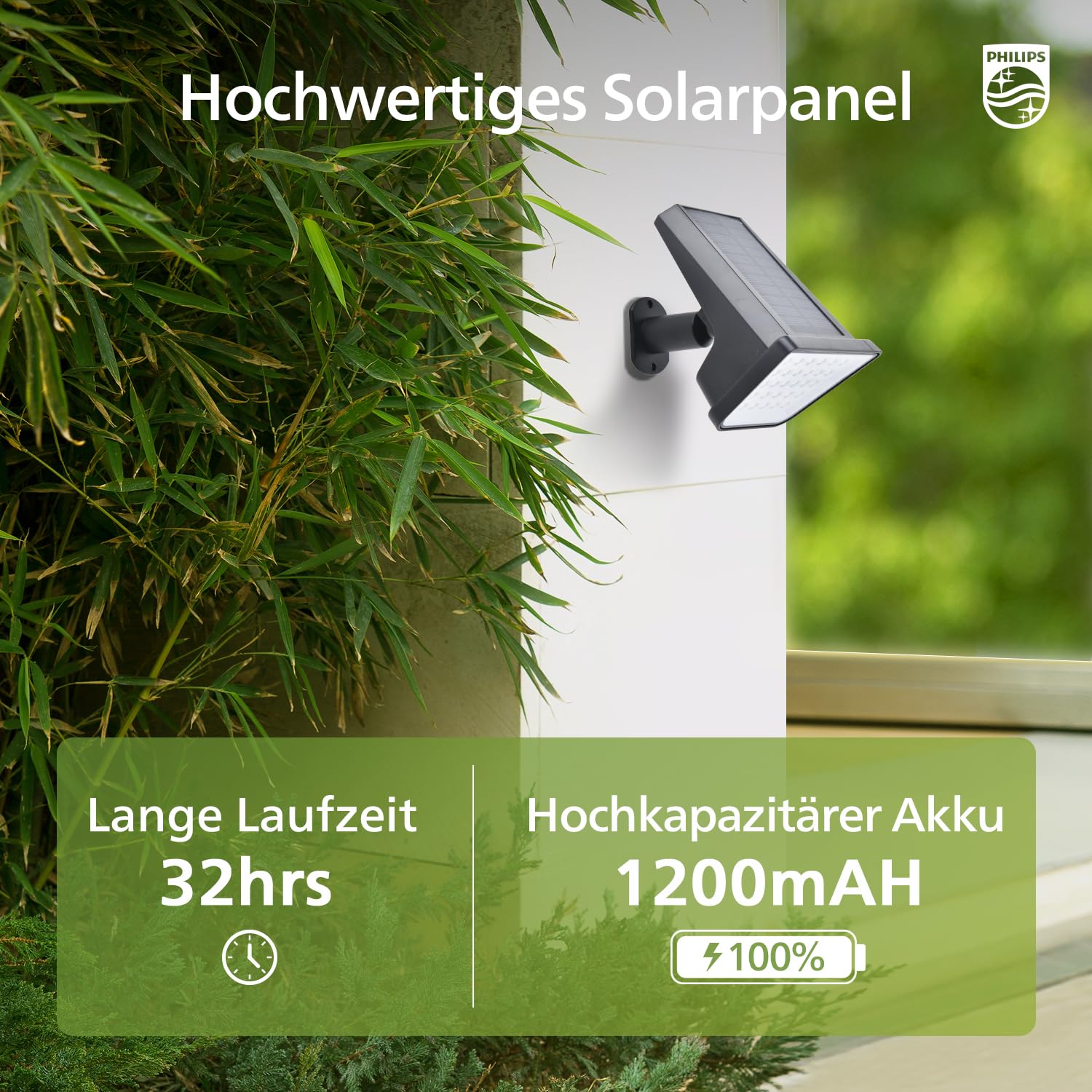 Philips 4 Stück Solarstrahler für Außen Garten, 28 LEDs 7500K Kaltweiß Solarbetriebene Landschaftsbeleuchtung, Wasserdicht Wegeleuchten, Dusk to Dawn – Für Garten, Hof, Rasen, Gehweg