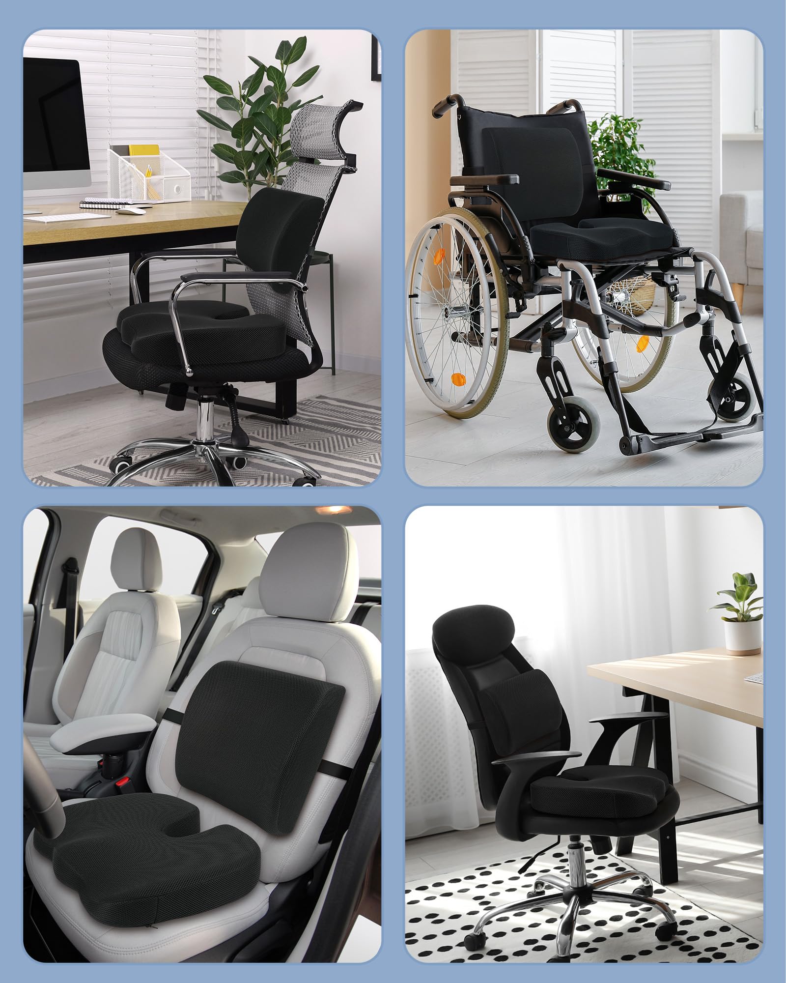 Sitzkissen, Orthopädisches Sitzkissen aus Memory Foam, Ergonomisches Sitzkissen für Bürostuhl /Autositz / Steissbeinkissen Stuhlkissen Sitzkissen Outdoor Zuhause, Schwarz