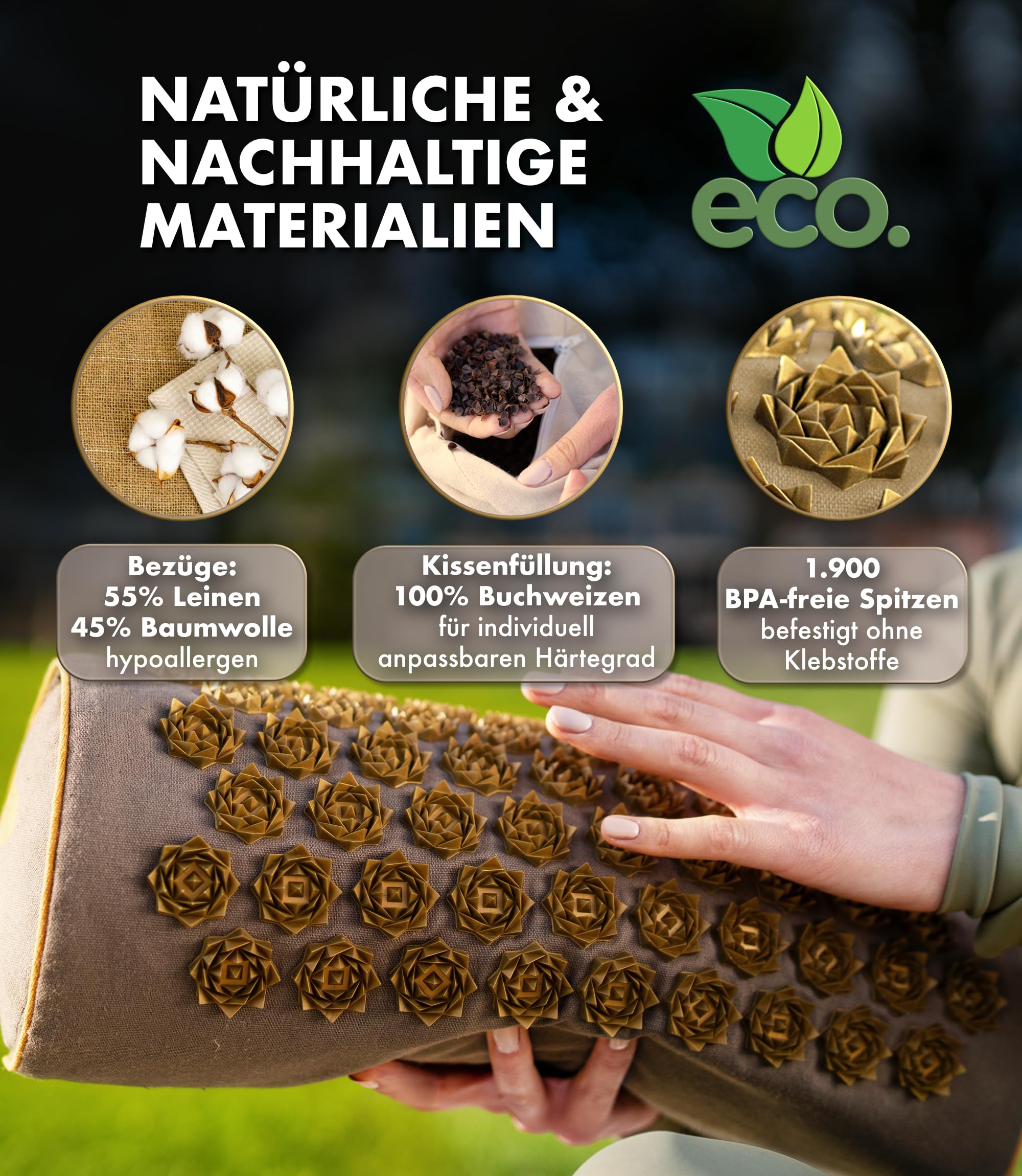 Echte Akupressurmatte mit Kissen XXL Set aus 5 Massagematten Rückenspannung Entlastung Akupunkturmatte mit Wärmefunktion, Lumbalkissen, Doormatte & Tasche, Grau