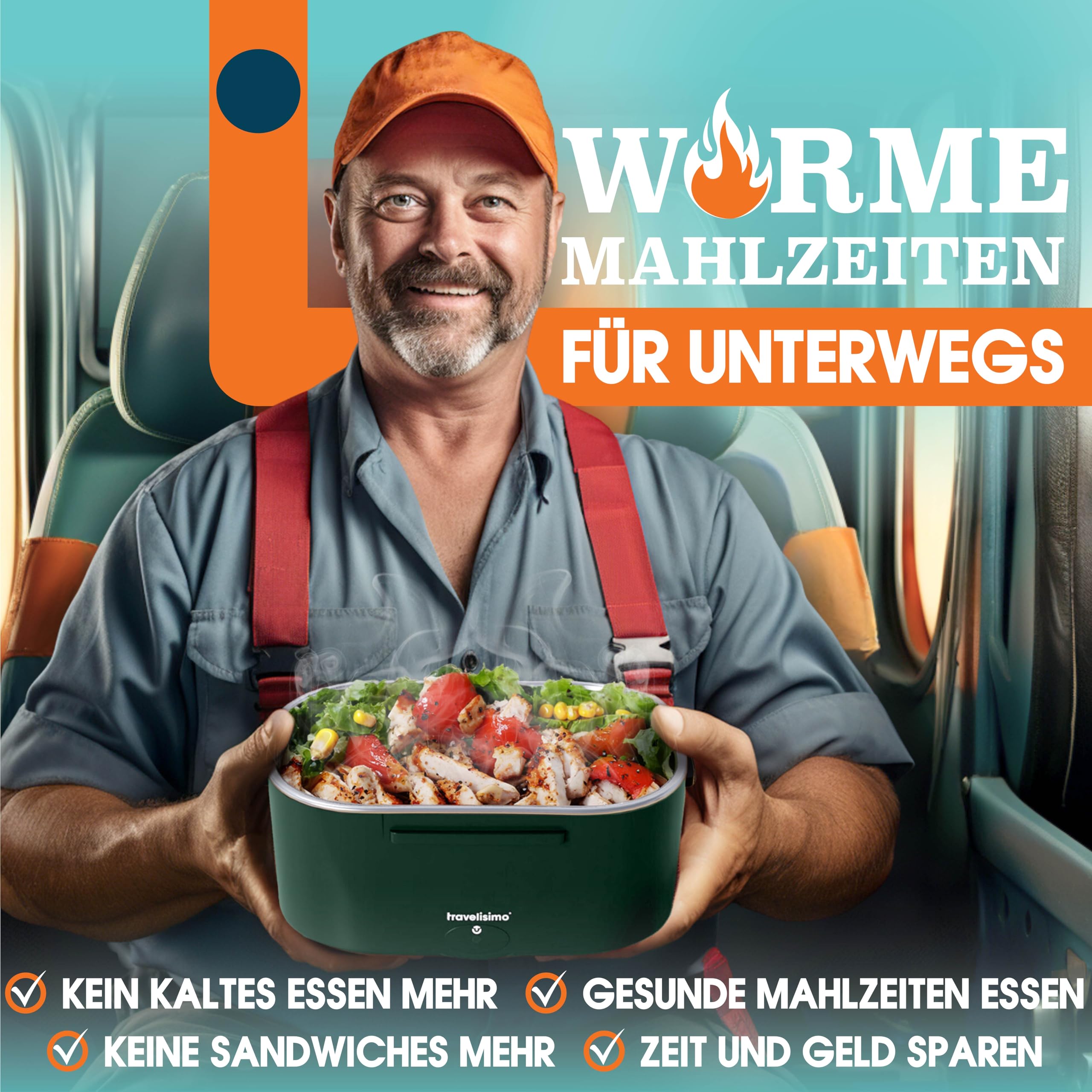 Elektrische Lunchbox 80W Selbsterhitzende Dosen, 1,5L Heat Box 3-in-1 Electric Lunch Box, Essen Aufwärmen Unterwegs 12V/24V/220V, für Arbeit Auto Lkw Lunchbox Elektrisch, Thermal Lunch Box