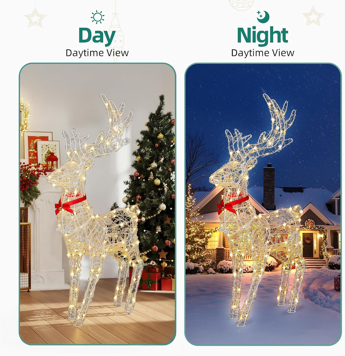 LED Rentier, Beleuchtet Weihnachtshirsch mit 120 RGB-LEDs und Fernbedienung, 89 Modi, Weihnachtsdekoration mit abnehmbarem Geweih und Halsteil für Haus, Hof und Garten (62x19x118cm)