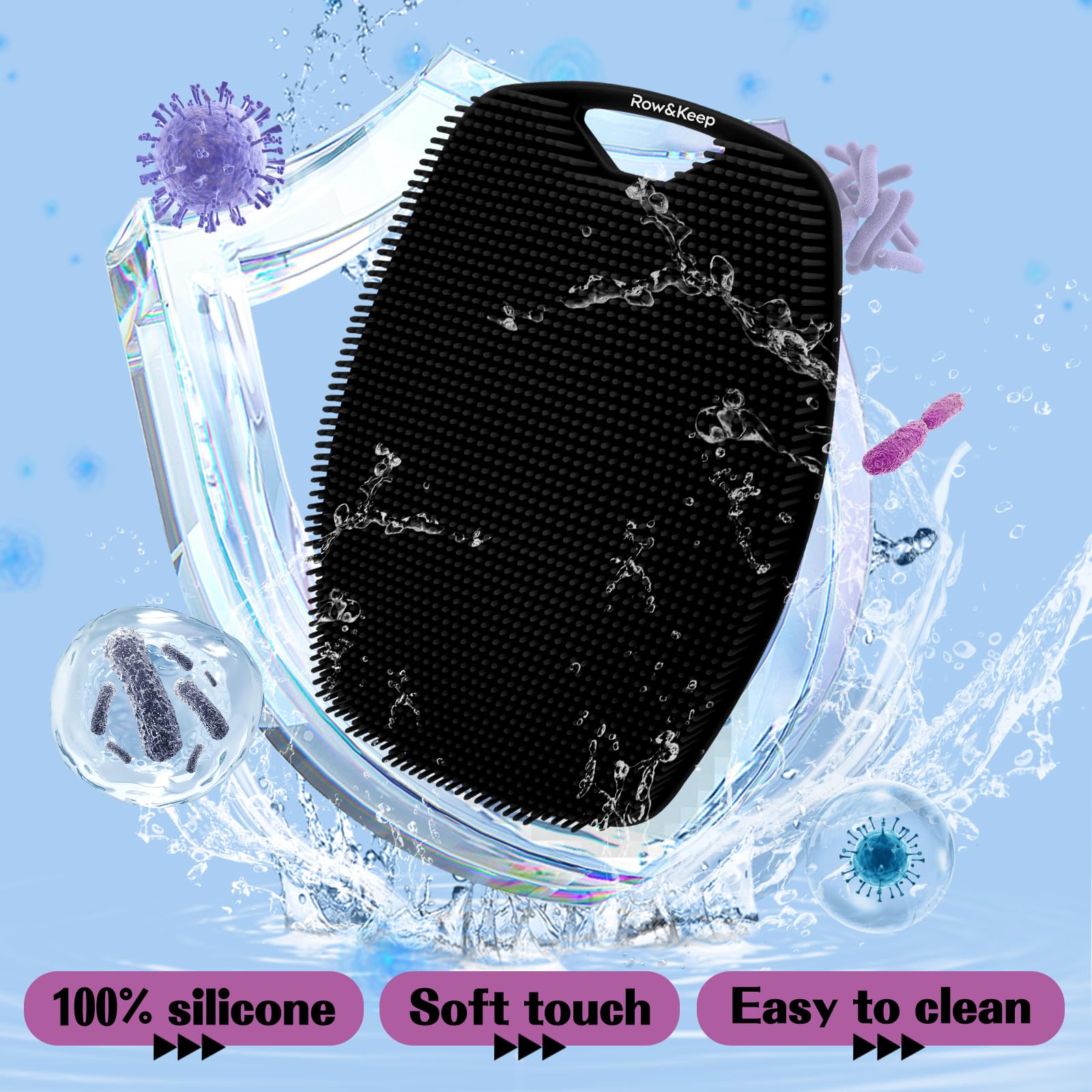 Silikon Rückenschrubber für Die Dusche, Silikon Körperschrubber mit Langem Griff, Rückenschrubber, Abgestorbene Haut entfernen und Massage