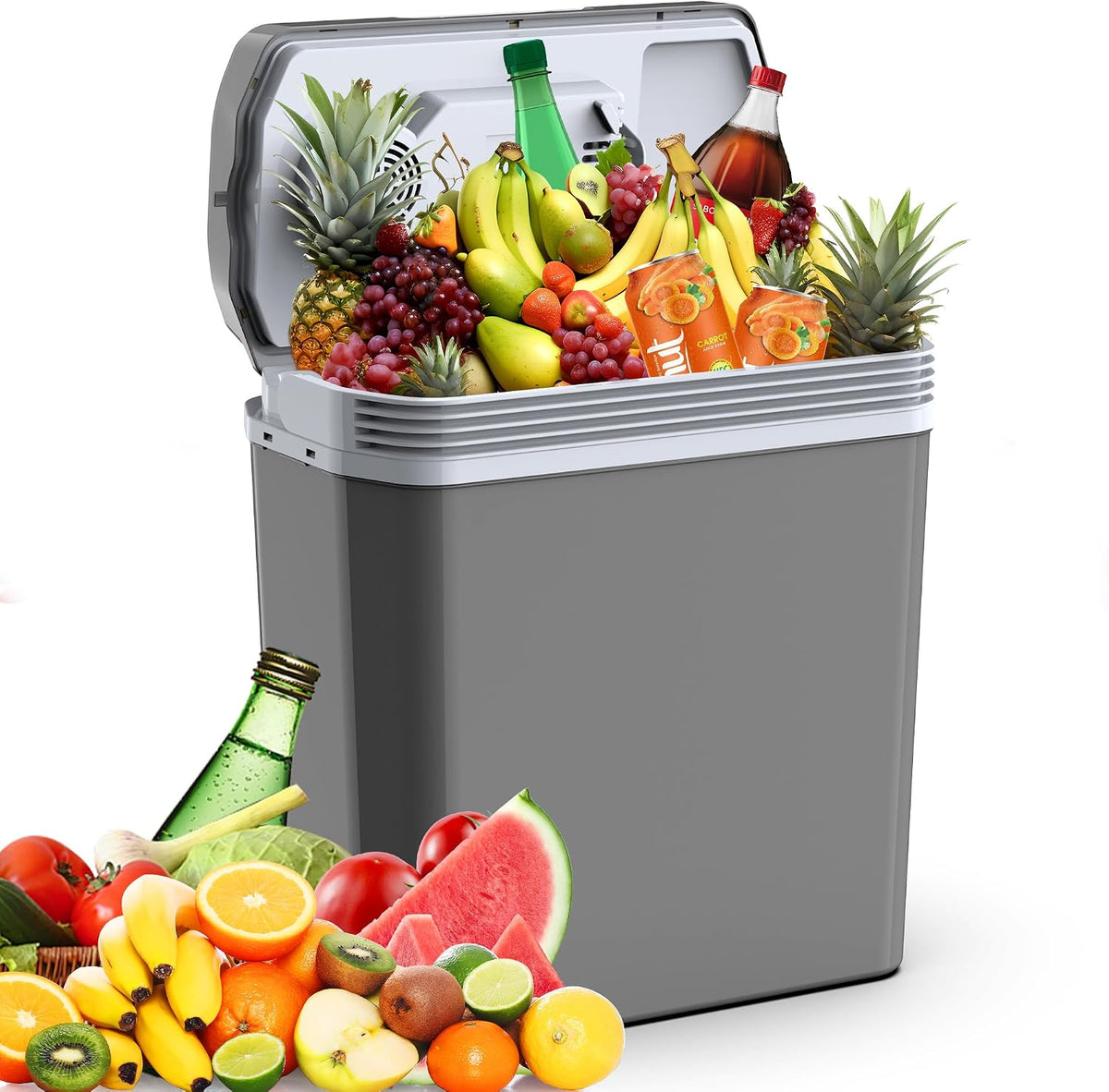 24 Liter Kühlbox, 2 in1 elektrische Kühlbox 12V 230V Kühlen und Wärmen Mini Kühlschrank mit ECO & MAX Modus, für Auto und Hause Leise