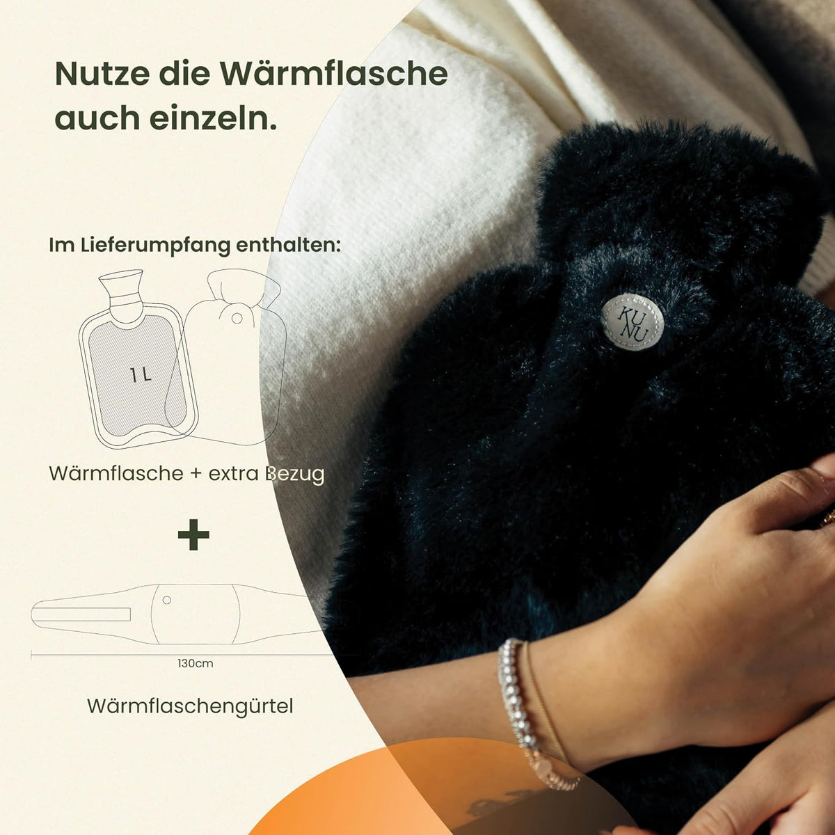 Wärmflaschengürtel - Premium Wärmflasche Lang mit Gürtel zum umbinden - 130cm Perioden Wärmegürtel - Plüsch Wärmflasche mit Bezug - Wärmflasche Gürtel mit Geschenkverpackung