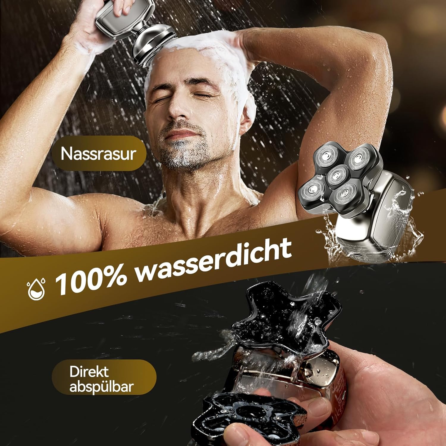 Glatzen Rasierer Herren, Kensen 5 In 1 Kopfrasierer Wasserdicht Head Shaver Men Magnetische Rasierer Glatze Herren Wiederaufladbar Glazenrasierer Typ-C Nass- Und Trocken