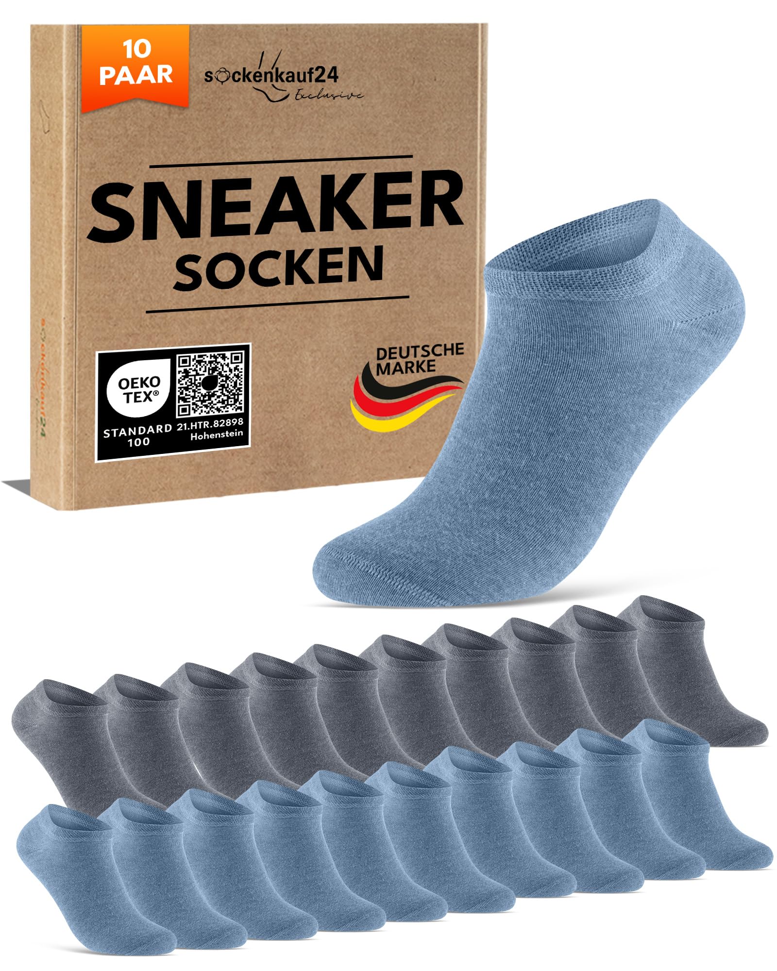 10 Paar Premium Trainer Socken für Männer und Frauen aus besegneter Baumwolle mit Comfort Bund ohne Drucknaht