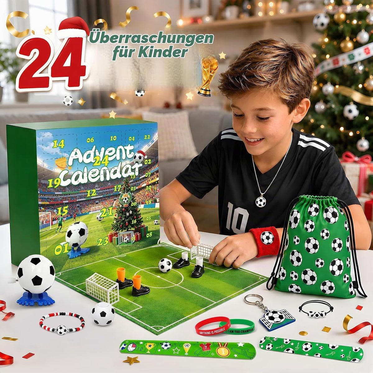 Adventskalender 2026 Fußball‑Geschenkset für Jugendliche 24‑Tage‑Sport‑Accessoires & Dekorationen mit Finger‑Fußball‑Spiel Weihnachts‑Countdown‑Geschenk & Strumpffüller für Jungen und Mädchen Teenager