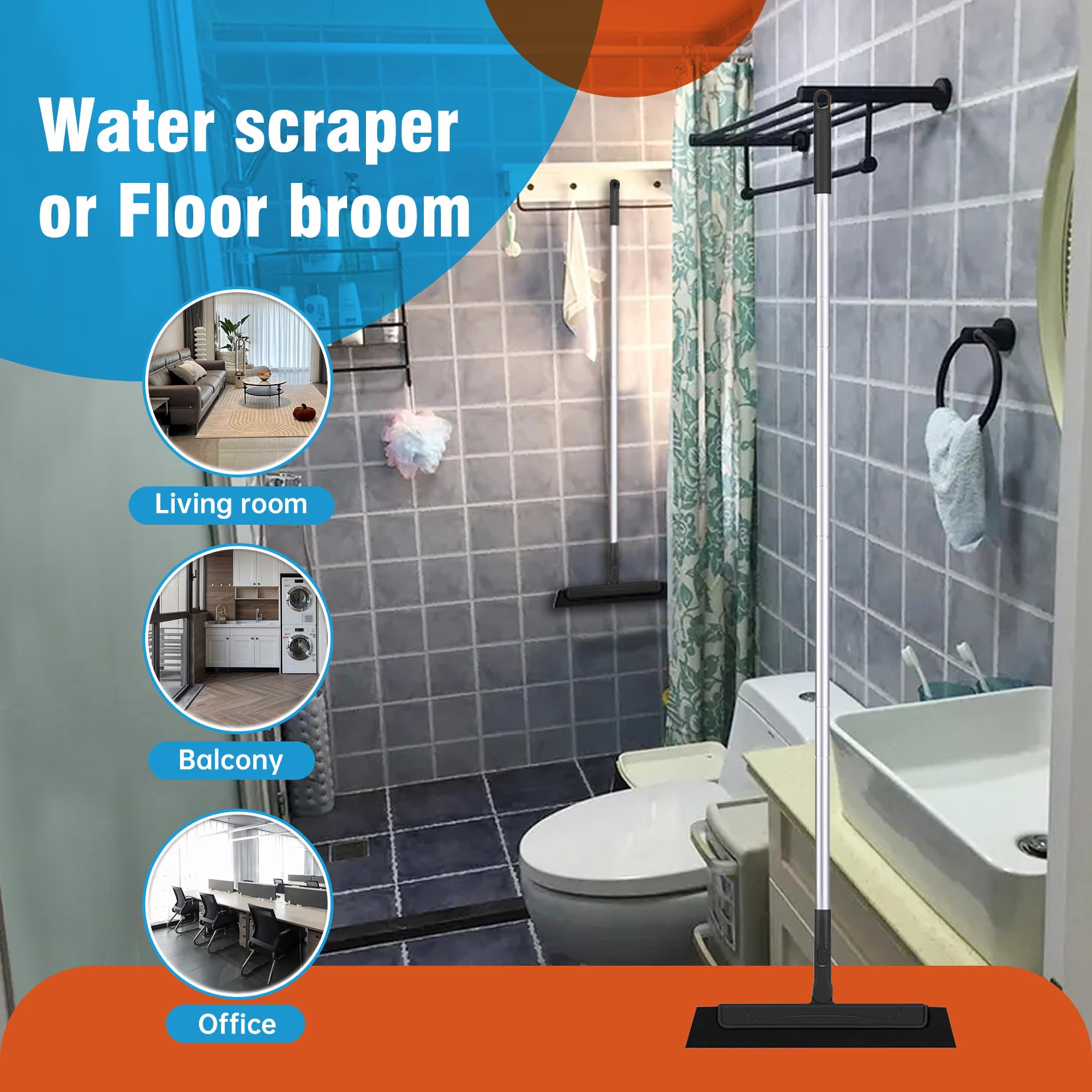 Duschabzieher,Abzieher Dusche Boden,Segmentiertes Design, Verstellbare Länge / Reinigungswasser, Tierhaare, Seifenwasser,Wasserschieber für Badezimmerböden, Fenster, Spiegel
