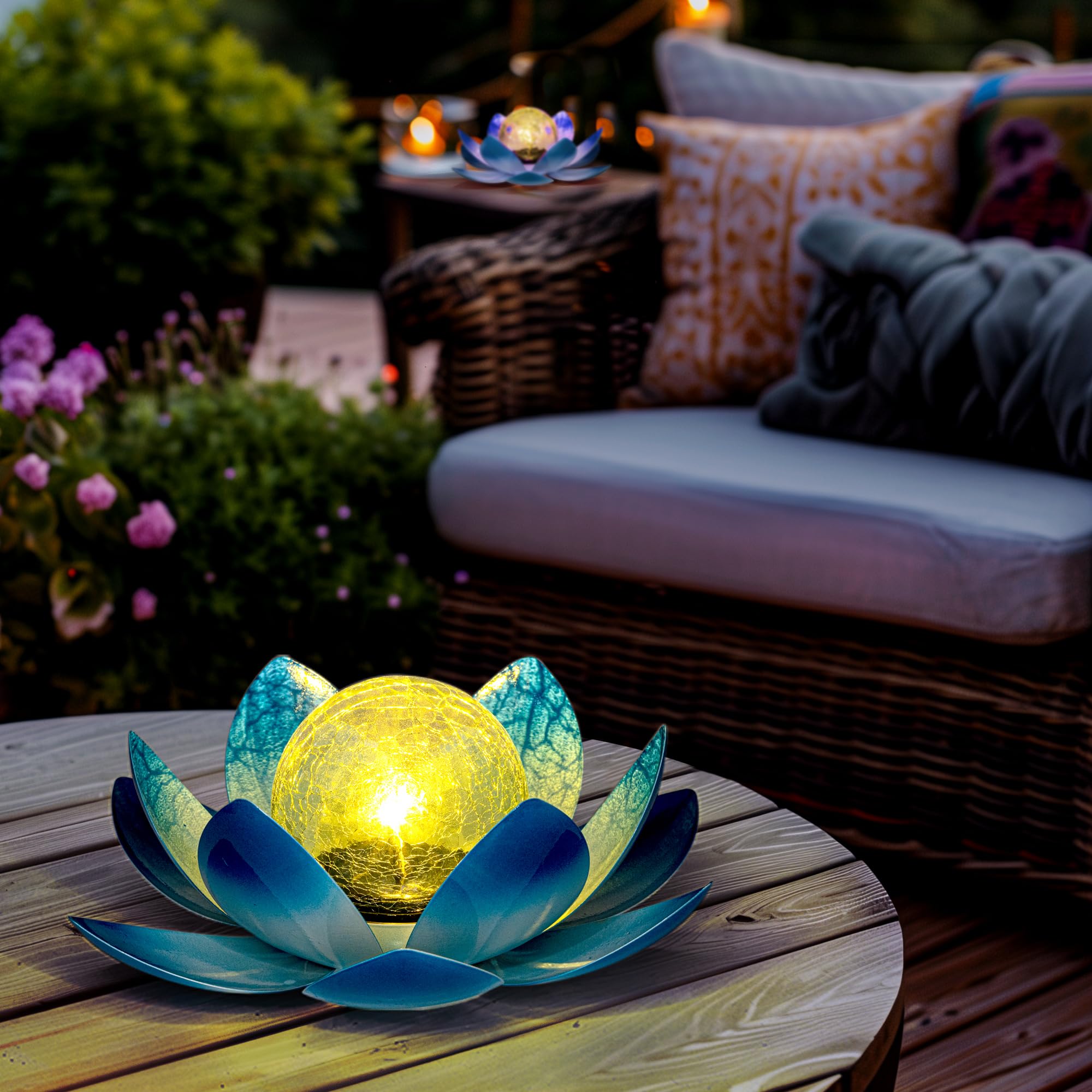 Solarlampen für Außen, Lotus Garten Deko Licht, LED Solarleuchten für Aussen, Wasserdicht Gartenleuchten Solar, Metal, für Terrasse, Garten, Gras, Balkon