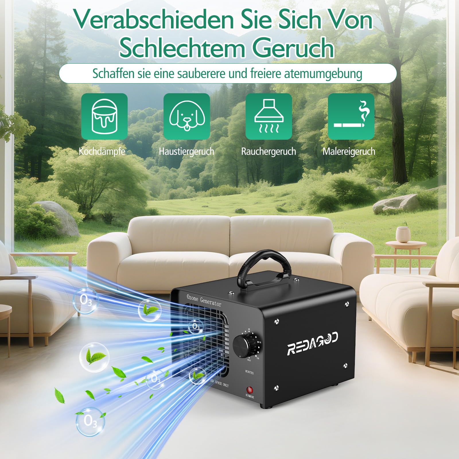 Ozongenerator 48000 mg/h Ozongerät, Redagod Ozoniser Industrie mit 120 Min Timer O3 Ozon Luftreiniger bis 300 m2 Geruchsneutralisator für Auto Hotel Küche Garage Home Eisen Haustiergerüche