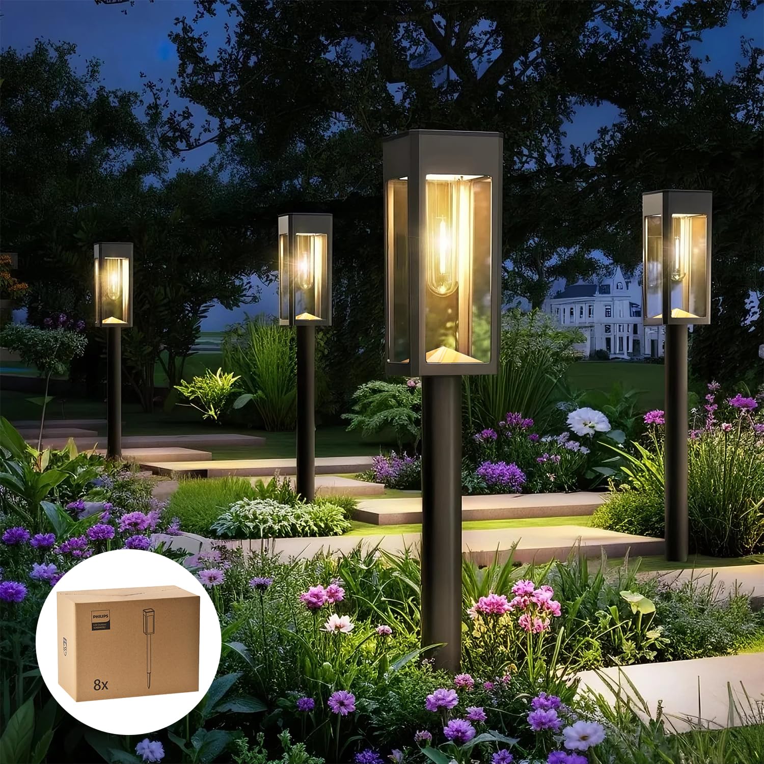 Philips 8 Stück Solarlampen für Außen Garten, 3000K Warmweiß Solar Gartenleuchten, Wasserdicht Außenbeleuchtung Wegeleuchte Deko für Hof, Weg, Terrasse, Rasen