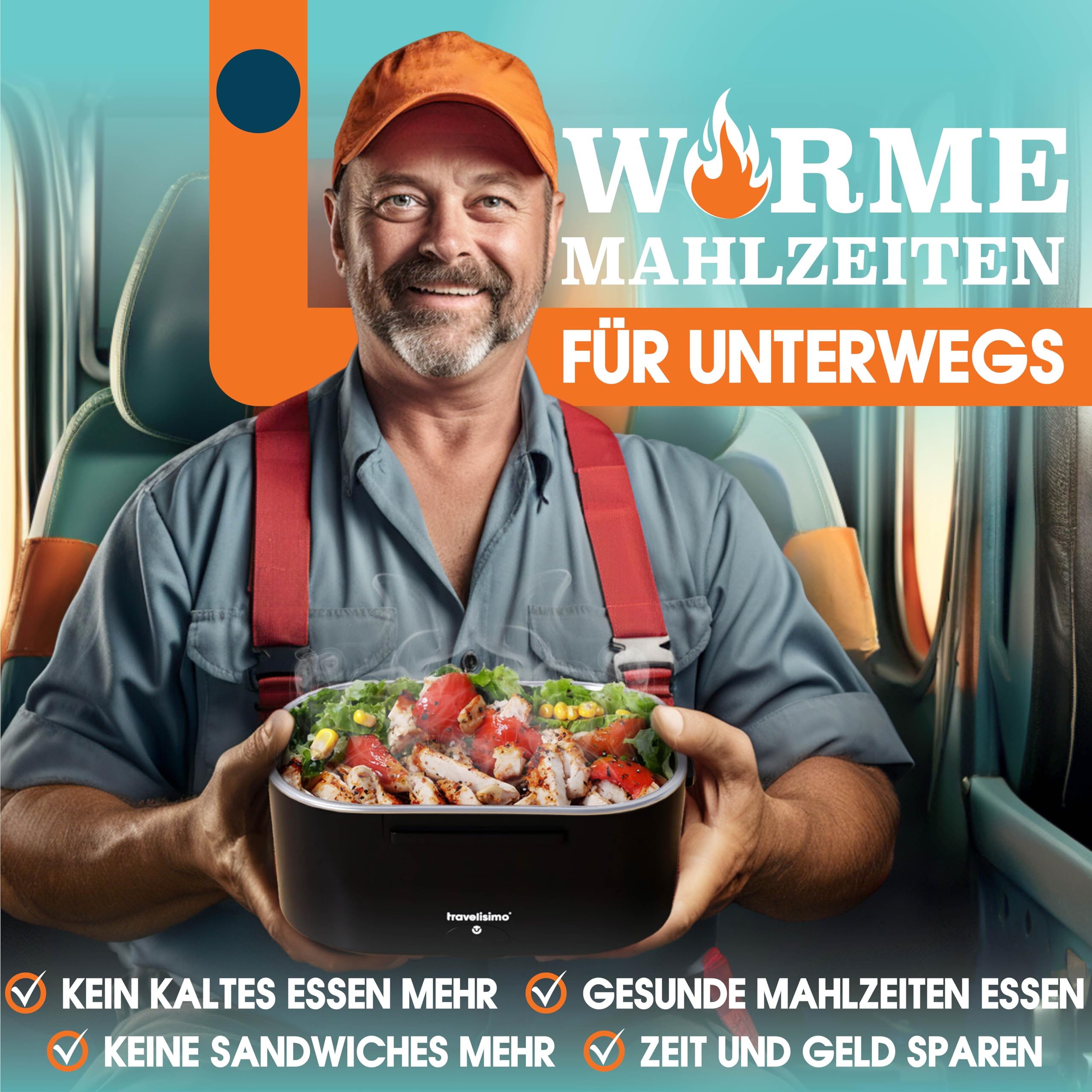 Elektrische Lunchbox 80W Selbsterhitzende Dosen, 1,5L Heat Box 3-in-1 Electric Lunch Box, Essen Aufwärmen Unterwegs 12V/24V/220V, für Arbeit Auto Lkw Lunchbox Elektrisch, Thermal Lunch Box