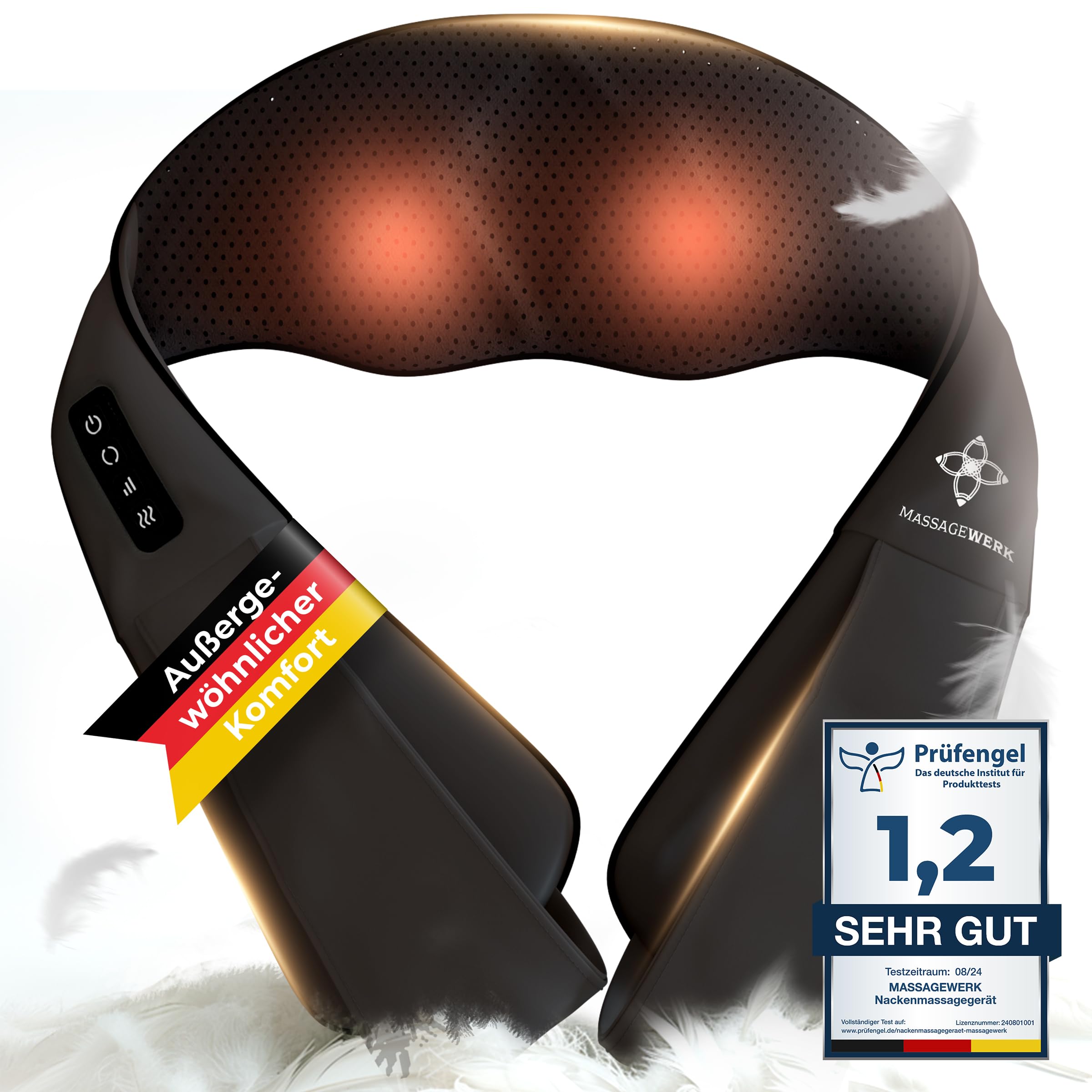 Shiatsu Rücken- und Halsmassagegerät / Elektrischer Nackenmassagegerät mit Wärmefunktion / Ergonomisch, Ideal zur Linderung von Muskelverspannungen und Schmerzen