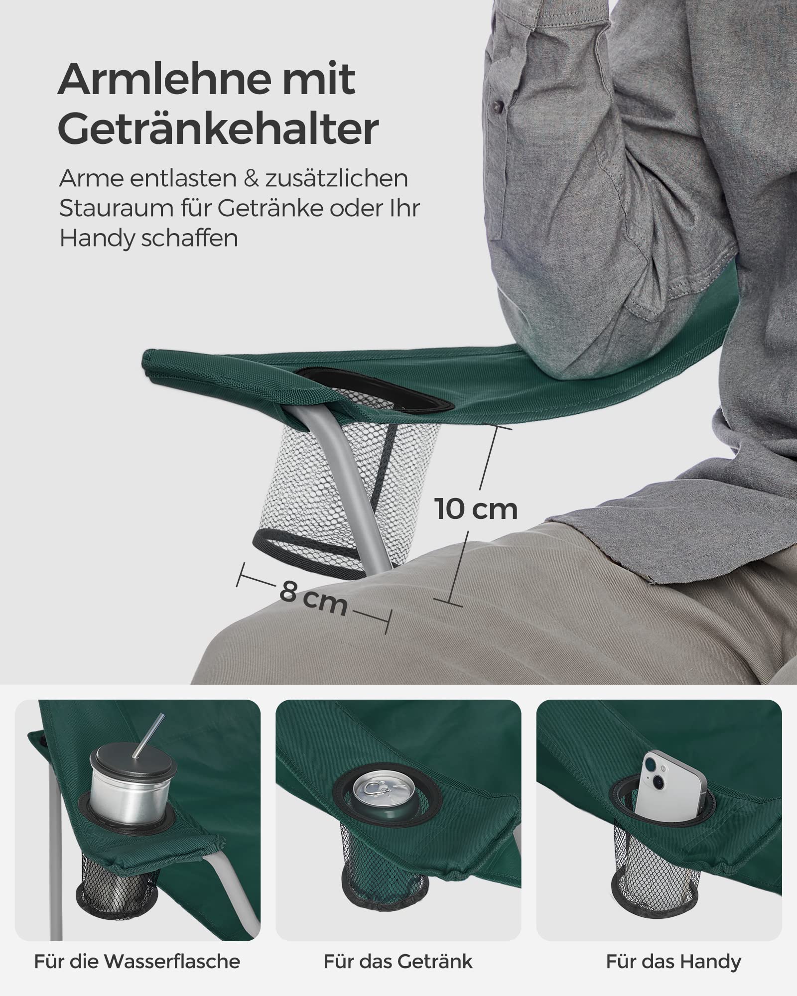 2er Set Klappstuhl Campingstuhl Bequeme Schwerlaststruktur bis 150kg belastbar mit Getränkehalter Outdoor Stuhl