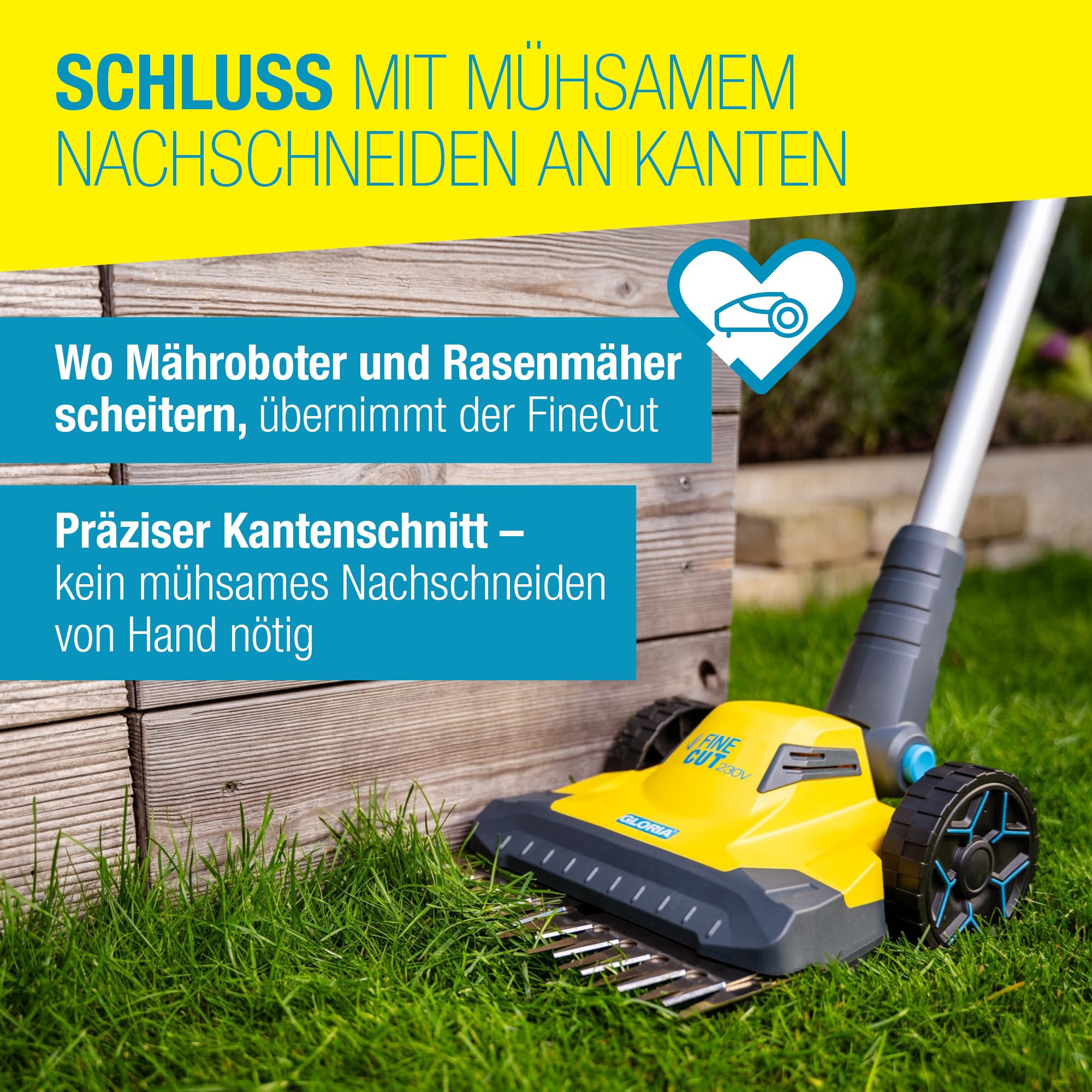 Rasentrimmer & Kantenschneider FineCut Varianten 18V Set | 25 cm Schnittbreite fĂŒr Rasenkanten & kleine GĂ€rten | inkl. Bosch Akku & LadegerĂ€t | Ideal als ErgĂ€nzung zum MĂ€hroboter, Gelb und Blau, Auswahl Varianten