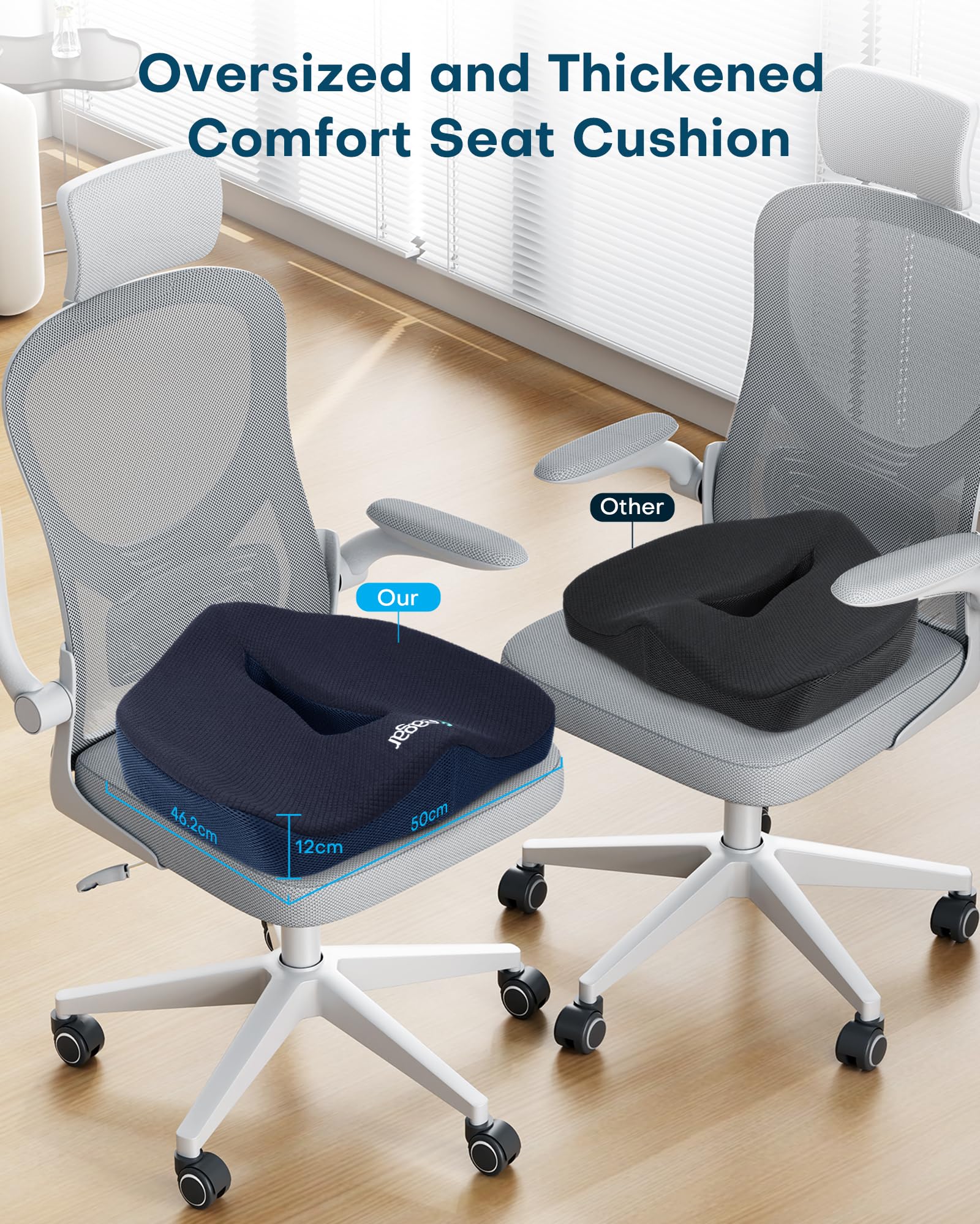 Sitzkissen, Orthopädisches Sitzkissen aus Memory Foam, Ergonomisches Sitzkissen für Bürostuhl /Autositz / Steissbeinkissen Stuhlkissen Sitzkissen Outdoor Zuhause, Schwarz