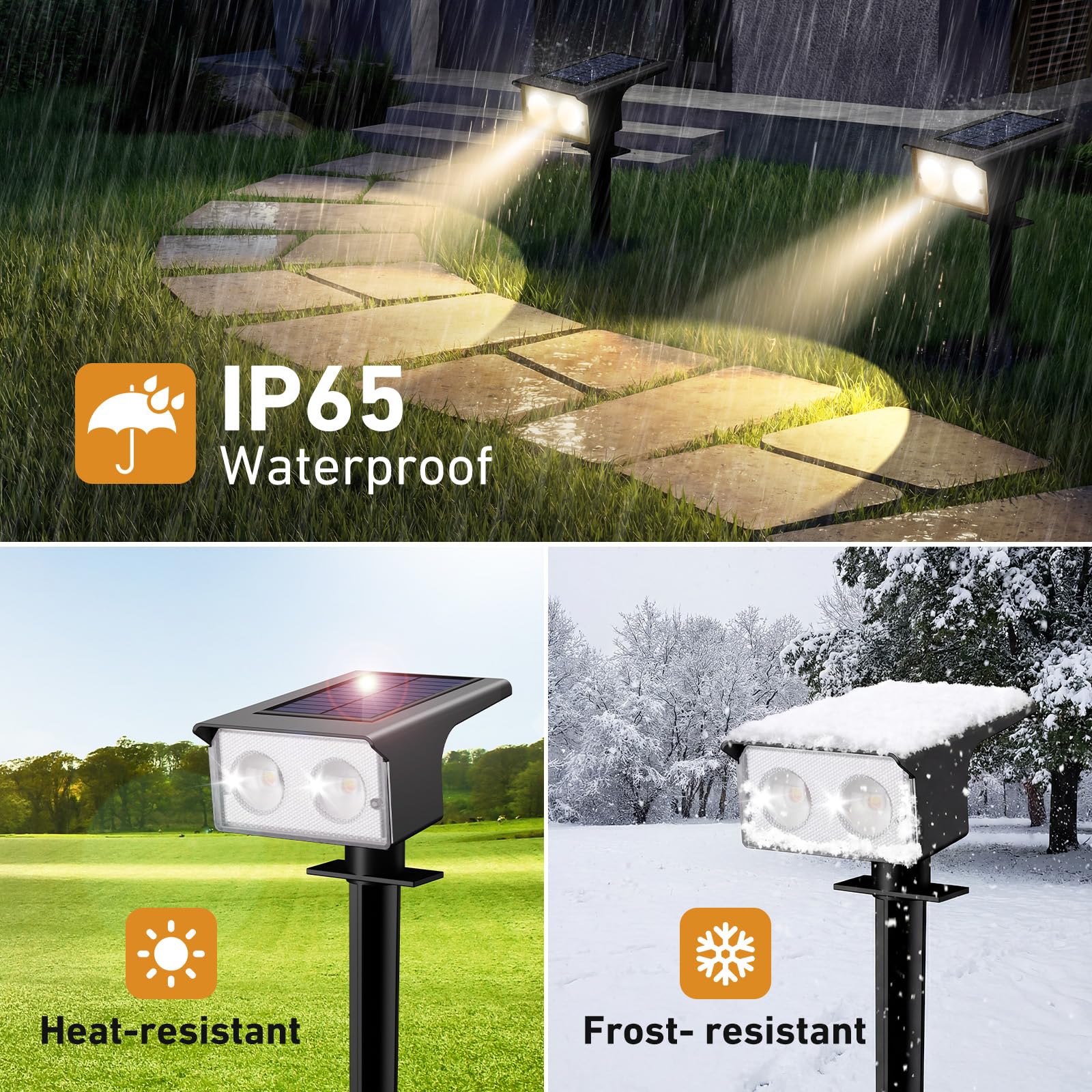 Solarlampen für Außen, 3000/4500/6000K Solarstrahler für Außen Garten 3 Farben IP65 Wasserdicht LED Solar Strahler Gartenleuchten, Solarleuchten für Outdoor Baum Rasen Weg Hof Garage