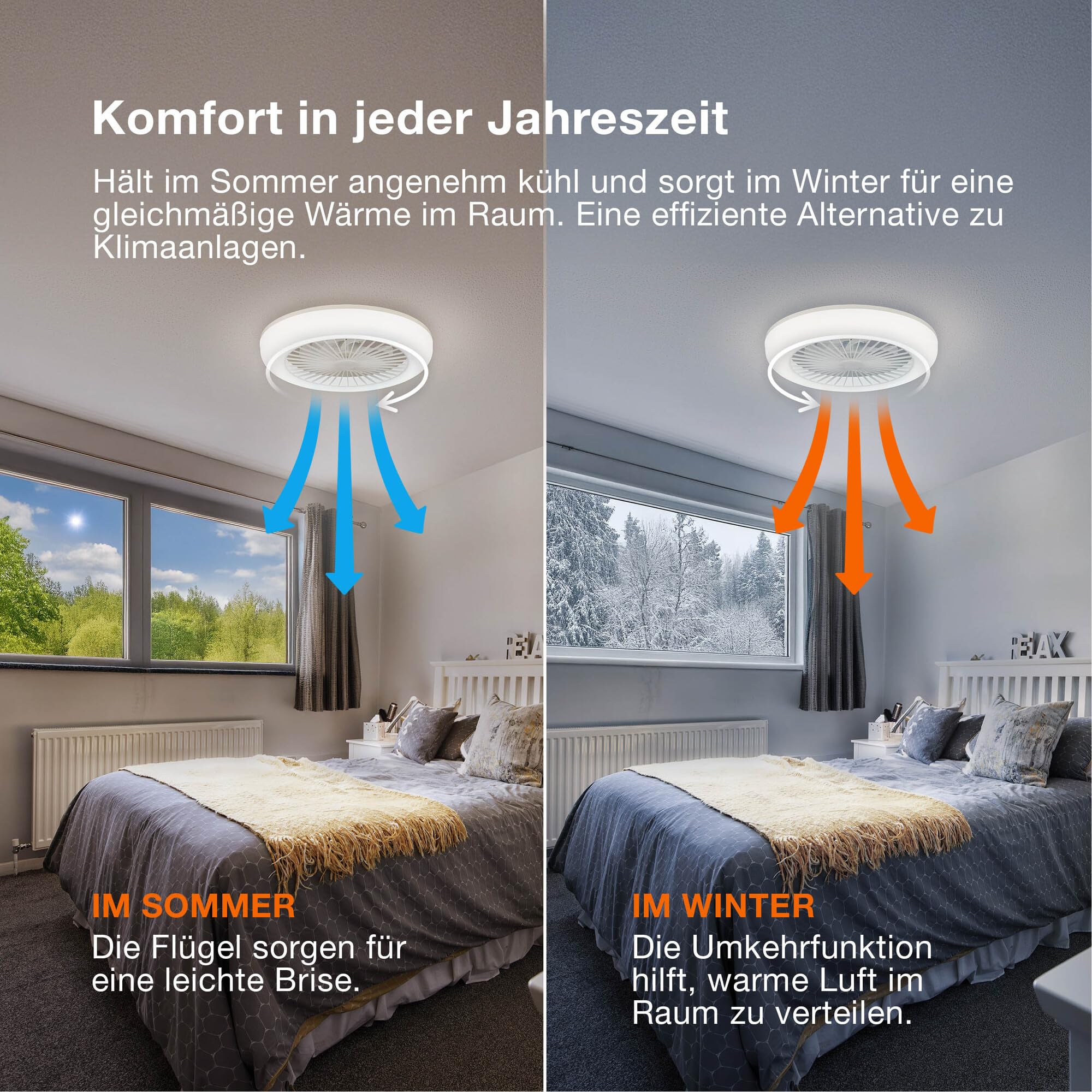 LED-Deckenventilator Caju, 48W, CCT, Holzoptik, IP20, für den Innenbereich, 6 Geschwindigkeitsstufen, steuerbar per Fernbedienung,