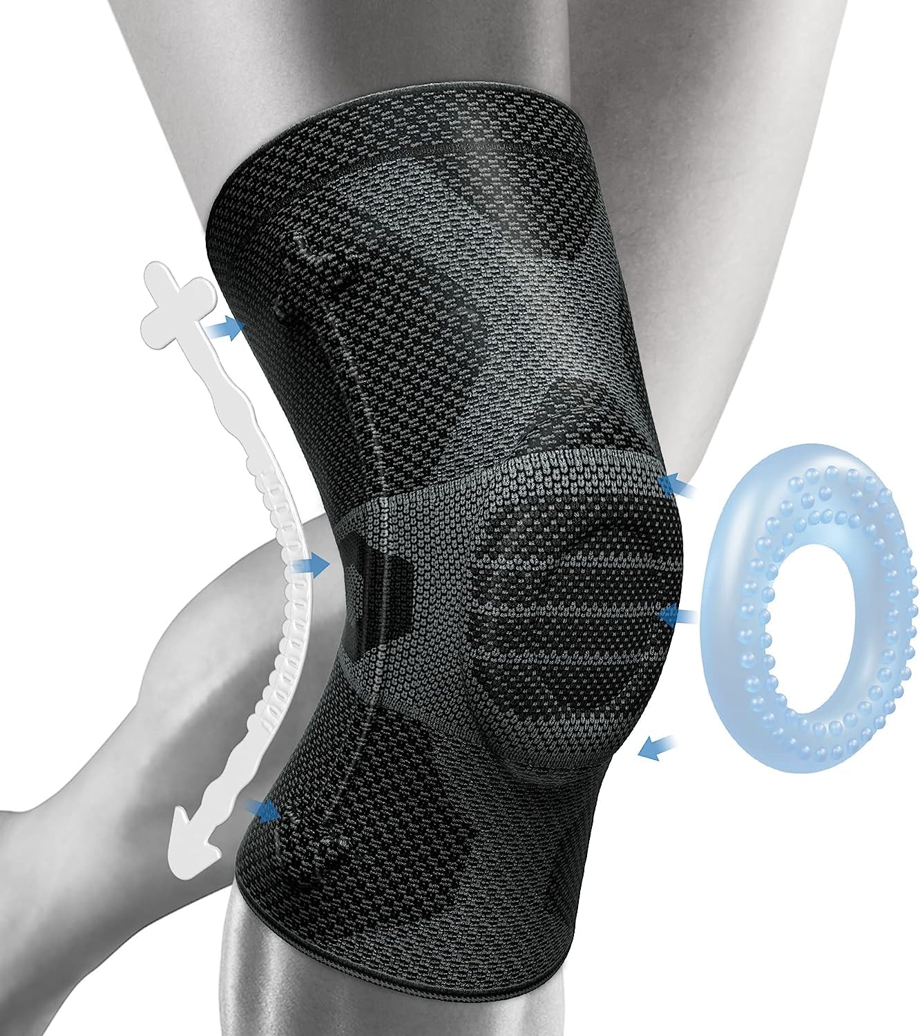 Kniestütze, Komprimierte Kniebandage mit Patella Gel Pads & Feder Seitenstabilisatoren, Medizinischer Knieschützer für Laufen, Meniskusriss, Arthritis, Gelenkschmerzlinderung, ACL, Erholung