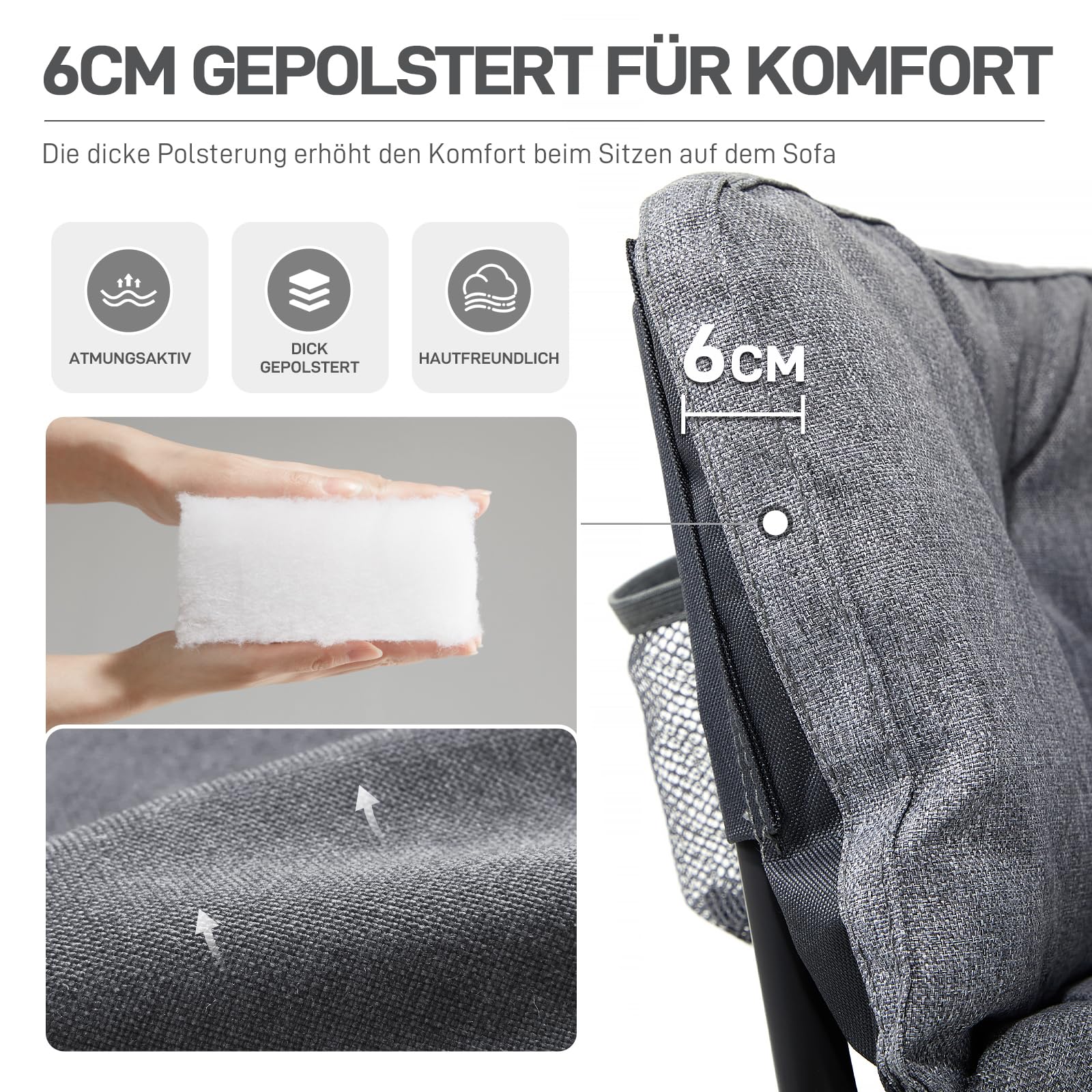 Campingstuhl Faltbar 124CM Breit Campingsofa für 2 Personen Faltsofa 320KG Belastbar, Campingcouch Dick Gepolstert Klappstuhl XXL 2 Sitzer Hohe Lehne für Outdoor Garten Balkon Indoor