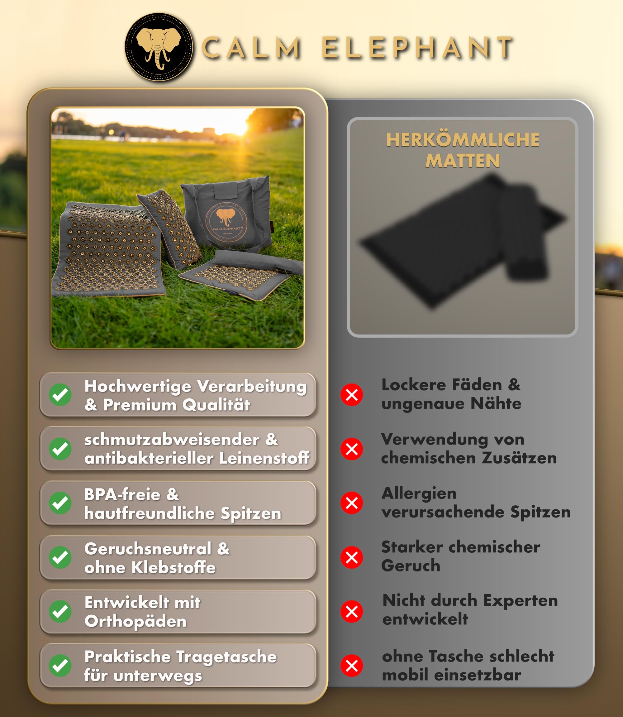 Echte Akupressurmatte mit Kissen XXL Set aus 5 Massagematten Rückenspannung Entlastung Akupunkturmatte mit Wärmefunktion, Lumbalkissen, Doormatte & Tasche, Grau