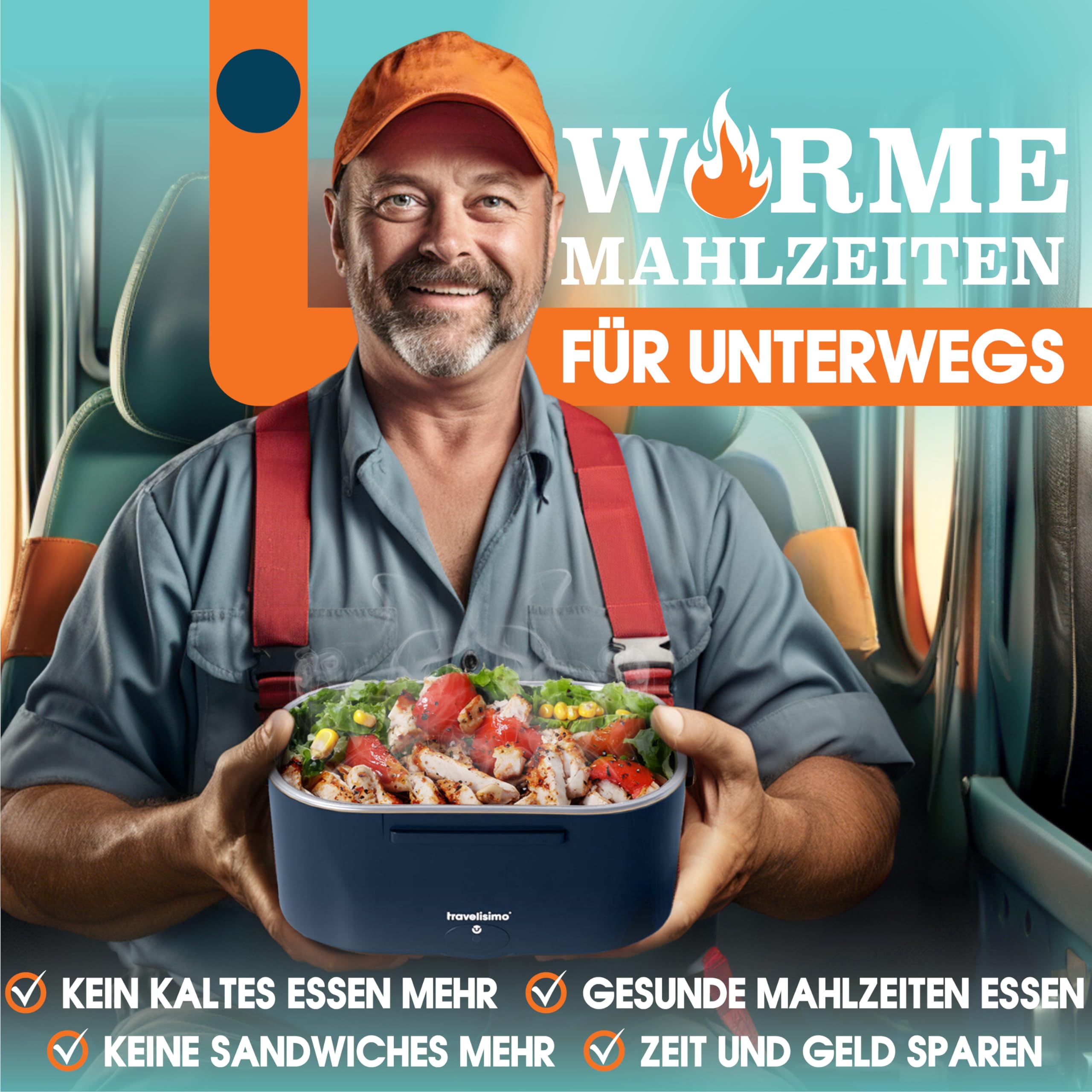 Elektrische Lunchbox 80W Selbsterhitzende Dosen, 1,5L Heat Box 3-in-1 Electric Lunch Box, Essen Aufwärmen Unterwegs 12V/24V/220V, für Arbeit Auto Lkw Lunchbox Elektrisch, Thermal Lunch Box