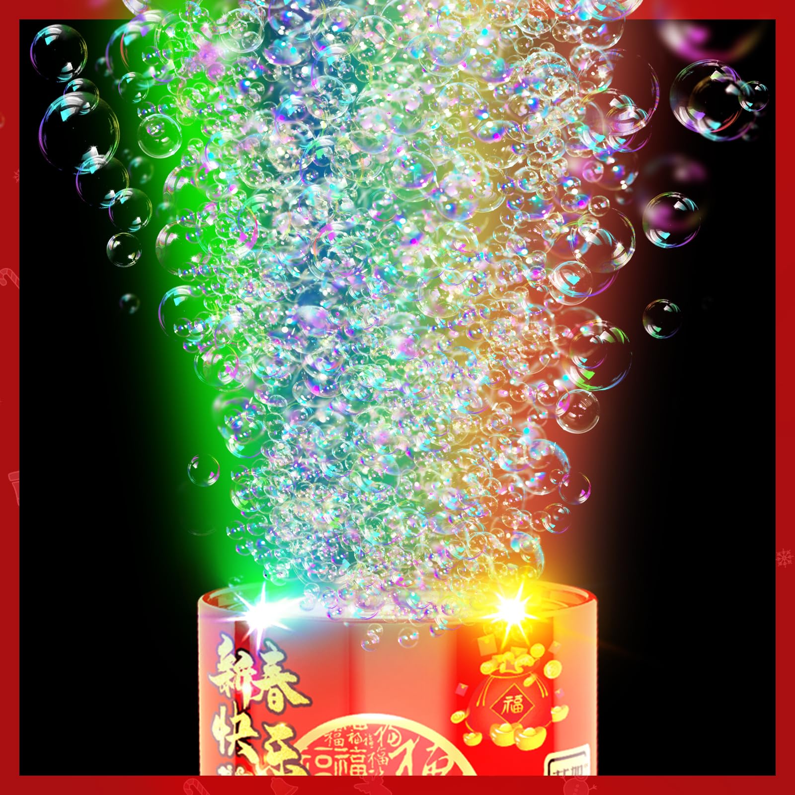 Feuerwerks Seifenblasenmaschine (13 Löcher) mit Lichtern, Luftblasen Wunderkerzen Geburtstagsdeko, Automatischer Seifenblasen Maschine für Kinder Party Hochzeit Geburtstag Chinesisches Neujahrsfest