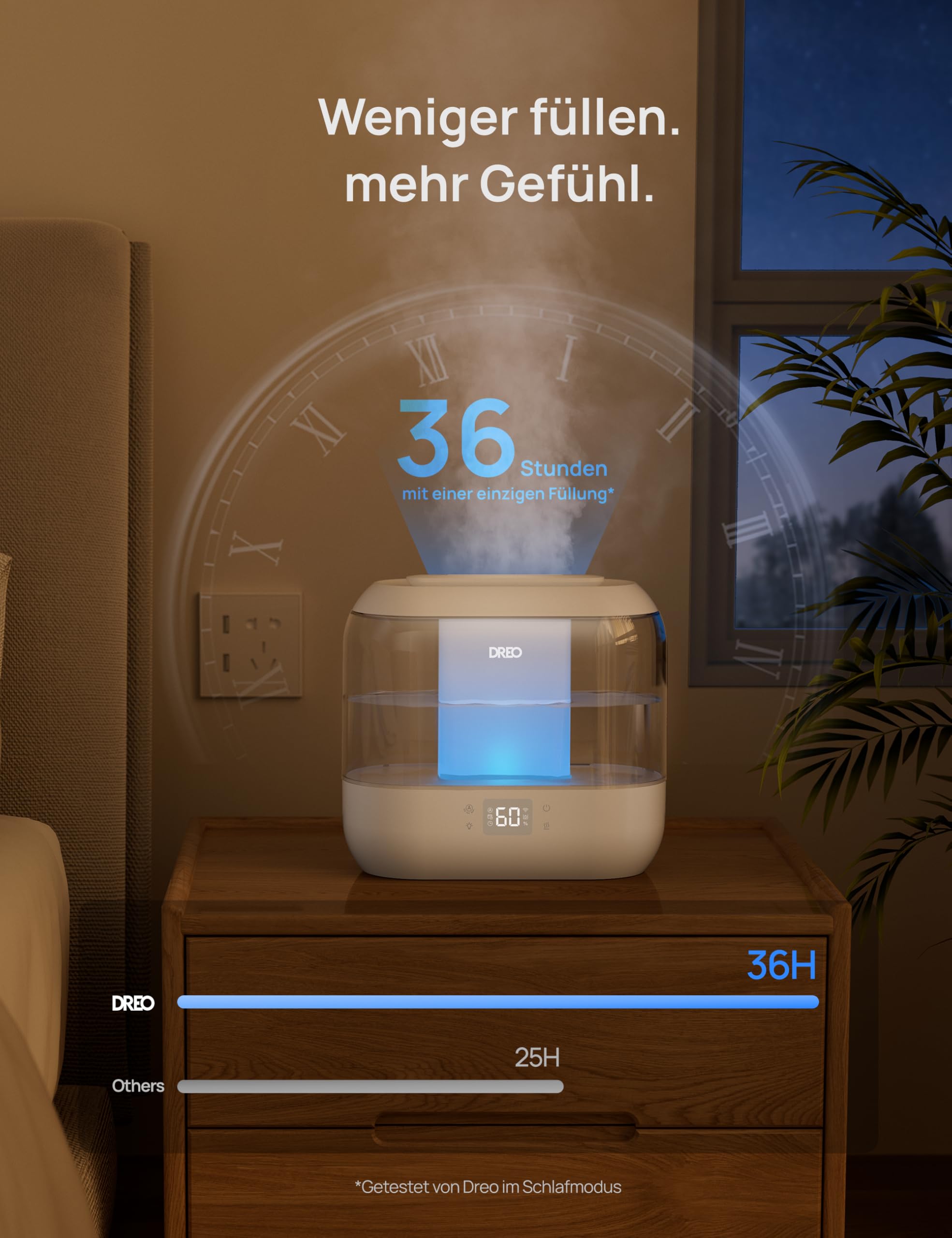 Smart Luftbefeuchter für Schlafzimmer, oben befüllbarer 4L Supergroßer Kühler Nebel Humidifier mit Öl Diffusor und Nachtlicht, 36 Stunden Laufzeit, leiser Ultraschall Luftbefeuchter Zuhause