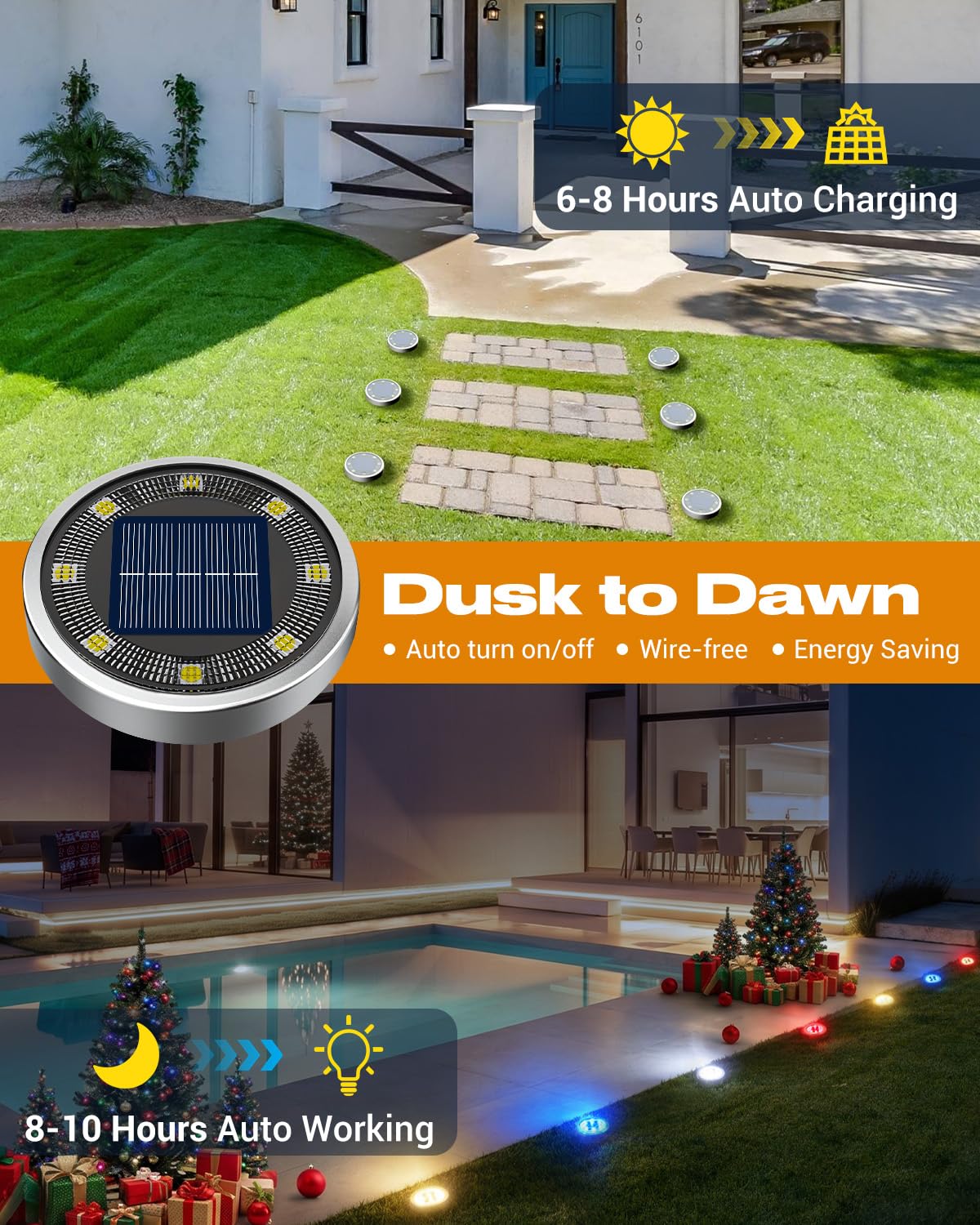 Solar Bodenleuchten Aussen, 8 LED Gartenbeleuchtung Solar Wasserdicht Boden Solarleuchten, Solarlampen für Außen Garten Rasen Auffahrt Gehweg
