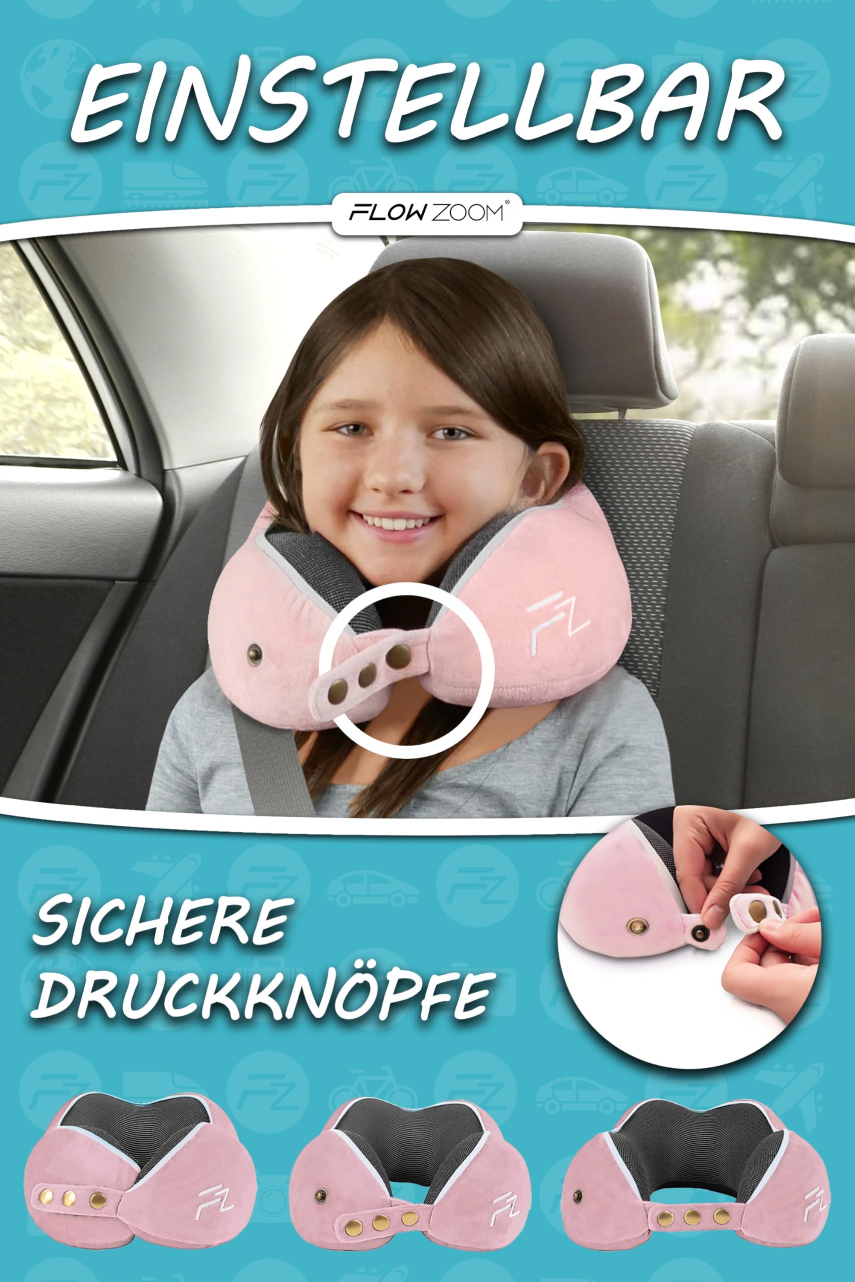 Bequemer Neck Cushion Flugzeug & Auto Reisekissen Memory Foam mit schlankem Rücken und waschbarer Abdeckung (Velvet Soft & Breathable) - Neck Cushion Adults Grey