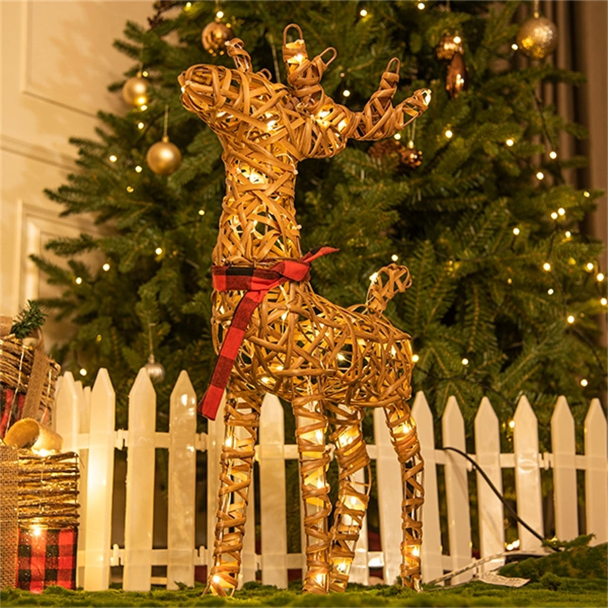 LED Rentier Metall Gold Weiß Eisen Rahmen Beleuchtet Weihnachtshirsch warm weiß Weihnachten Deko für Innen Aussen