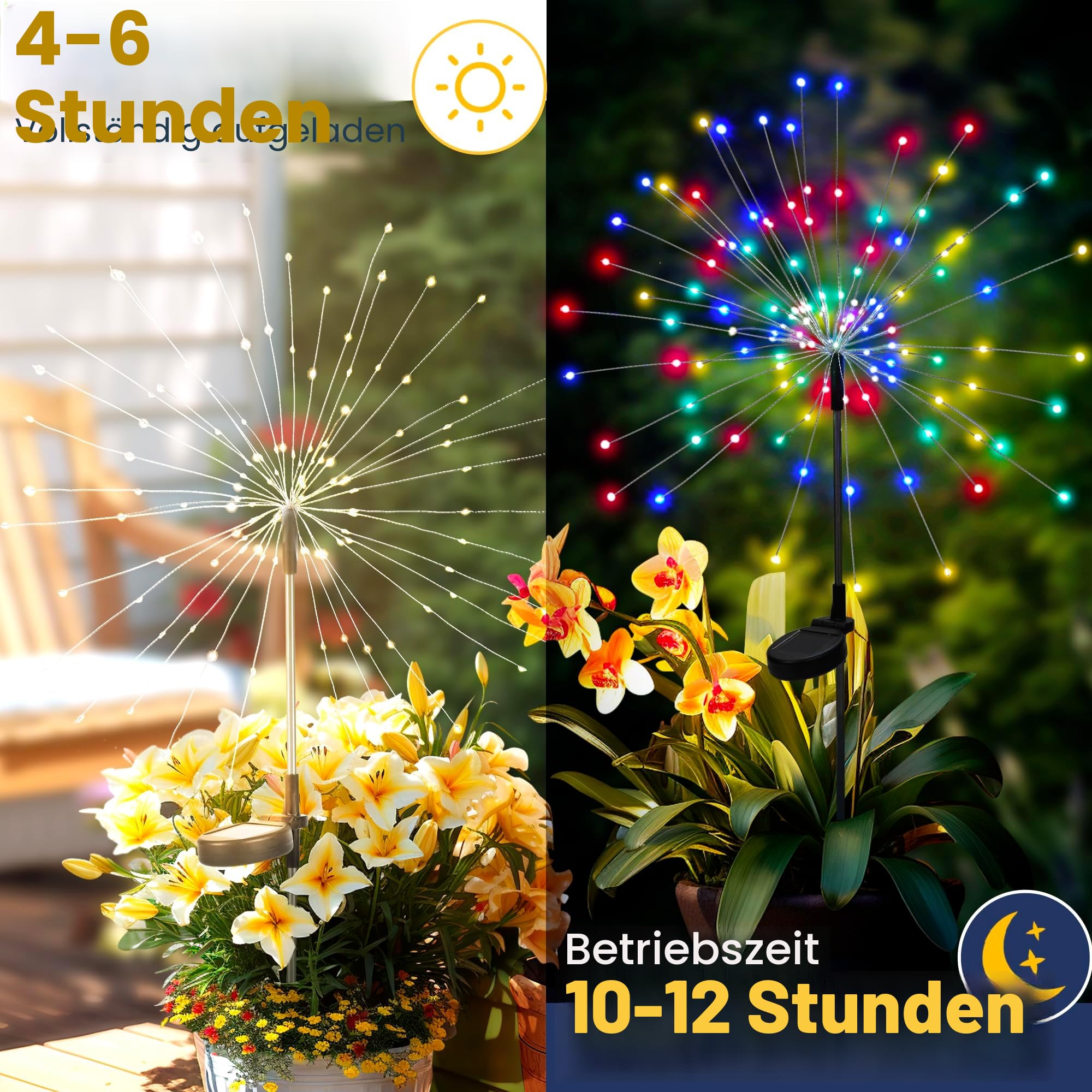 Gartendeko Solarleuchten für Außen,4 Stück 120 LED Feuerwerk Solarleuchten, Wetterfest Pusteblume Solarlampen für Balkon Terrasse Blumenkästen Hof Deko