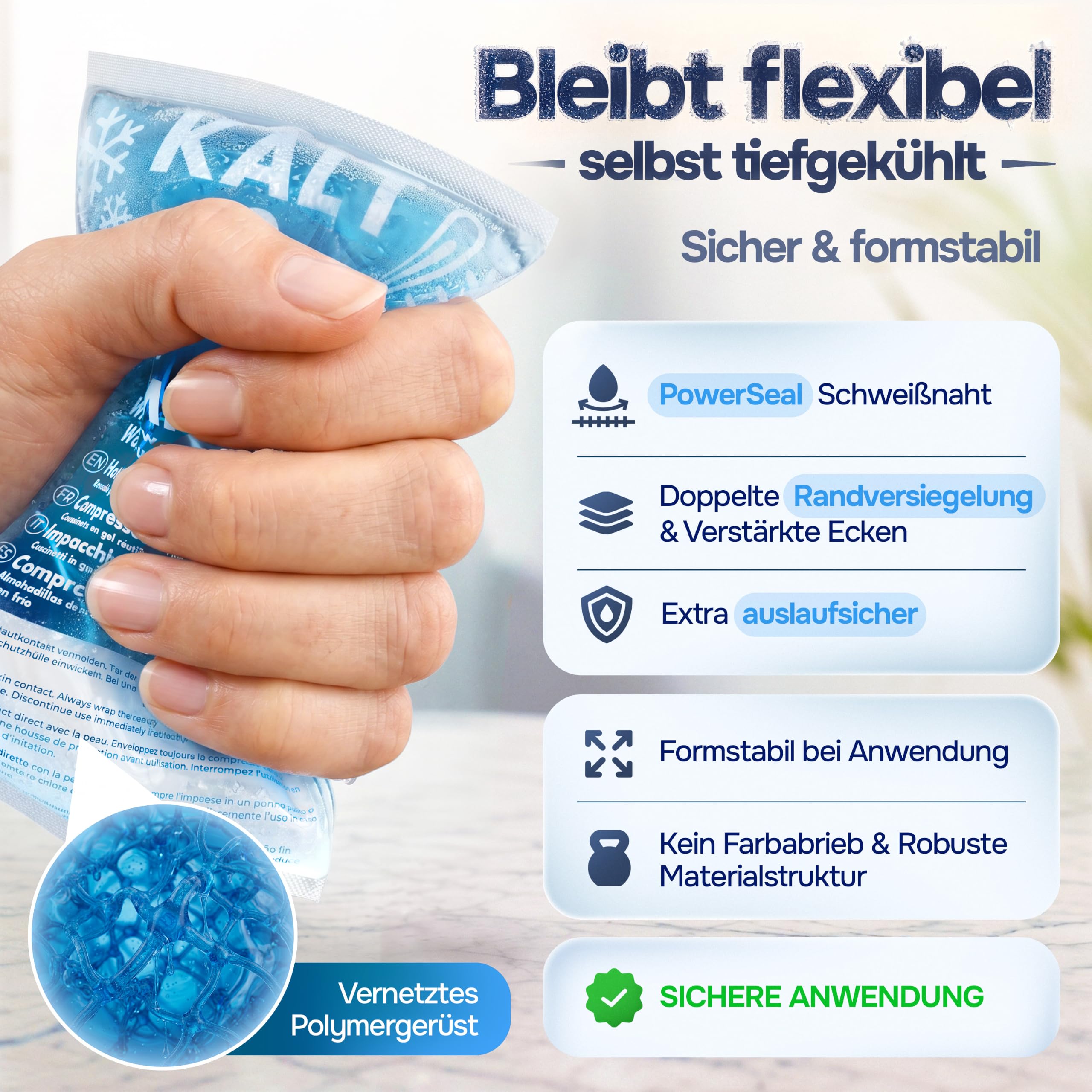 Kühlpads Kalt Warm Kompresse zertifiziert | Kühlpacks für Kinder & Erwachsene, Mit Fleecehülle, Strapazierfähig, Mehr Gelinhalt, PowerSeal Schweißnaht, Tiefgekühlt weich