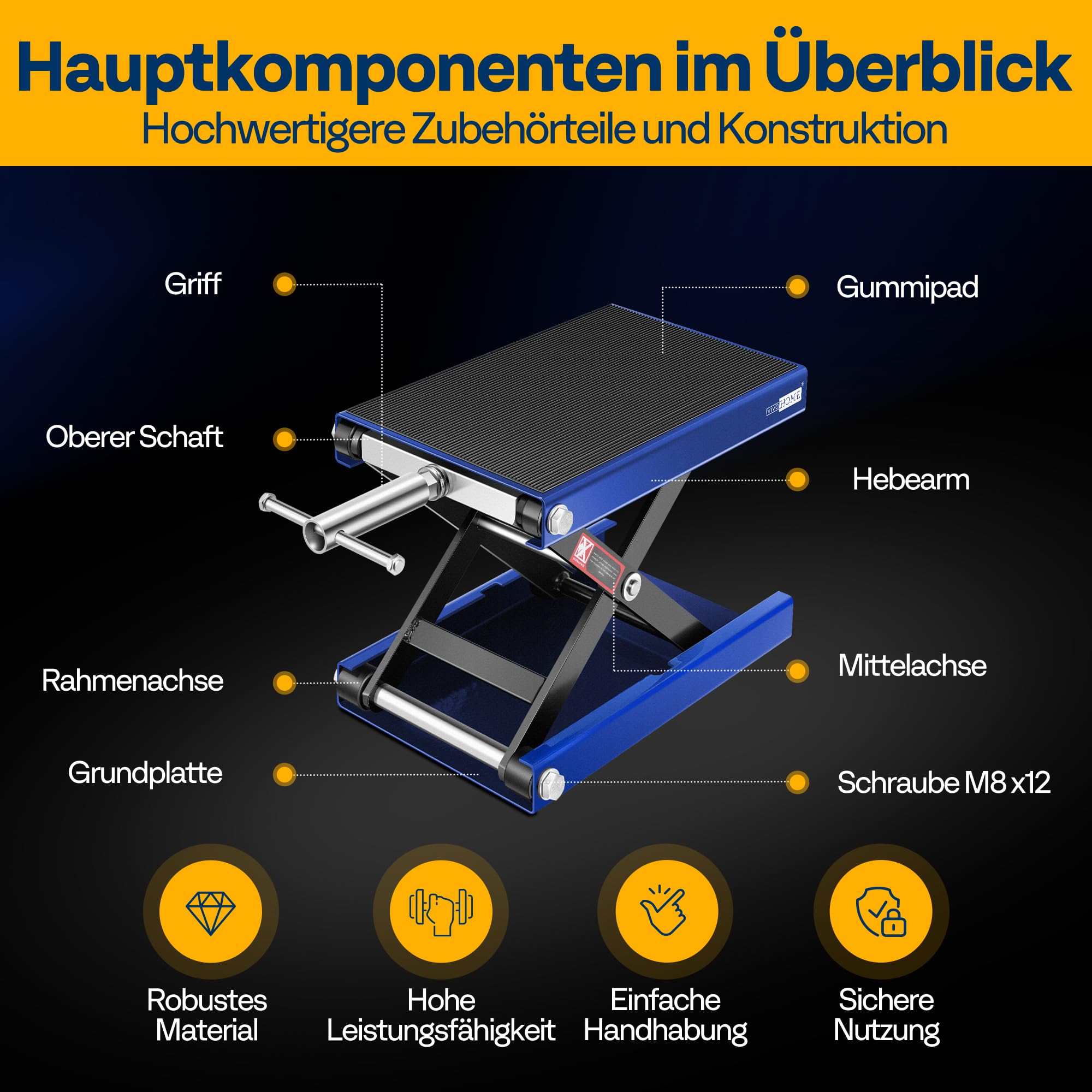 Motorrad Lift 500 kg Stahl-Schereheber mit breitem Deck und Kurbel für Motorräder Off-Road-Fahrzeuge Schmutzfahrräder
