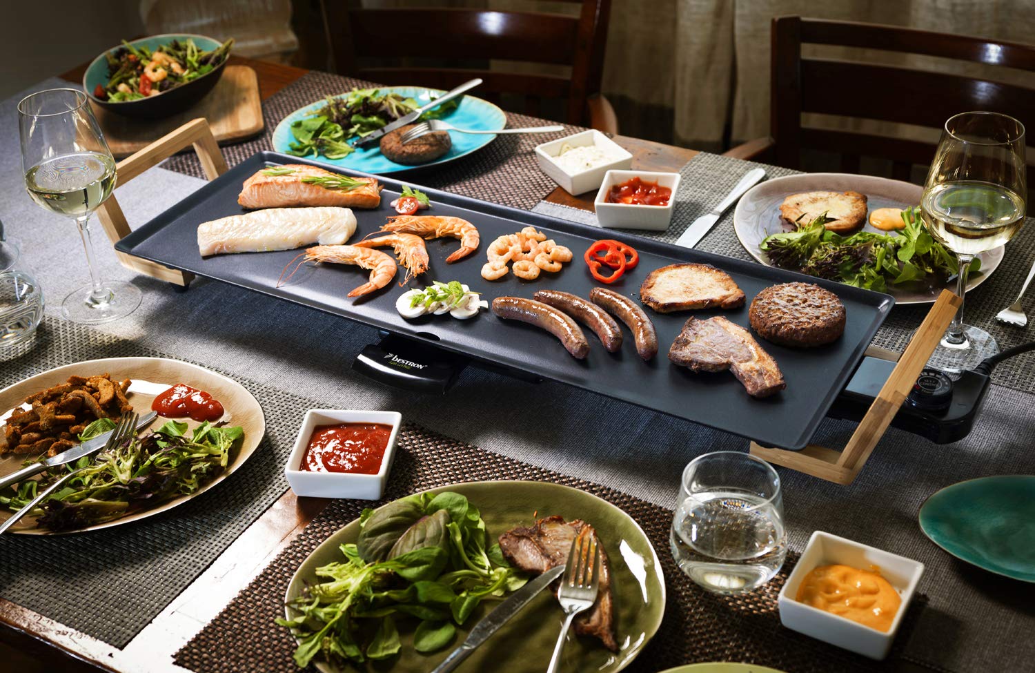 Teppanyaki Grillplatte in Asien Design, mit Bambusgriffen