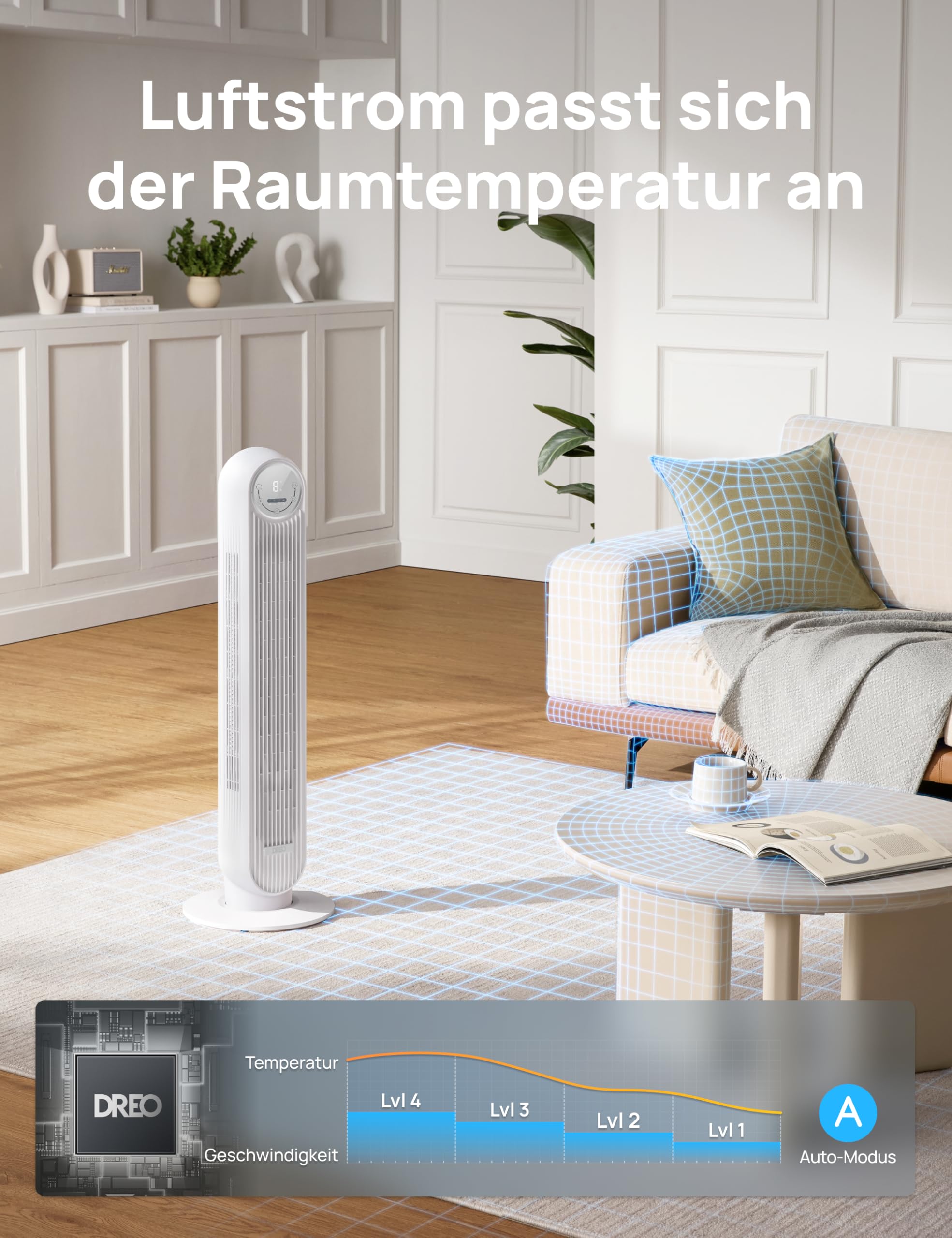 Leiser Turmventilator, 10 m Wurfweite 8 Geschwindigstufen 4 Modi 8 Std. Timer 90° oszillierende Ventilator mit Kühlung Fernbedienung für Schlafzimmer,Turmventilator 307, Schwarz