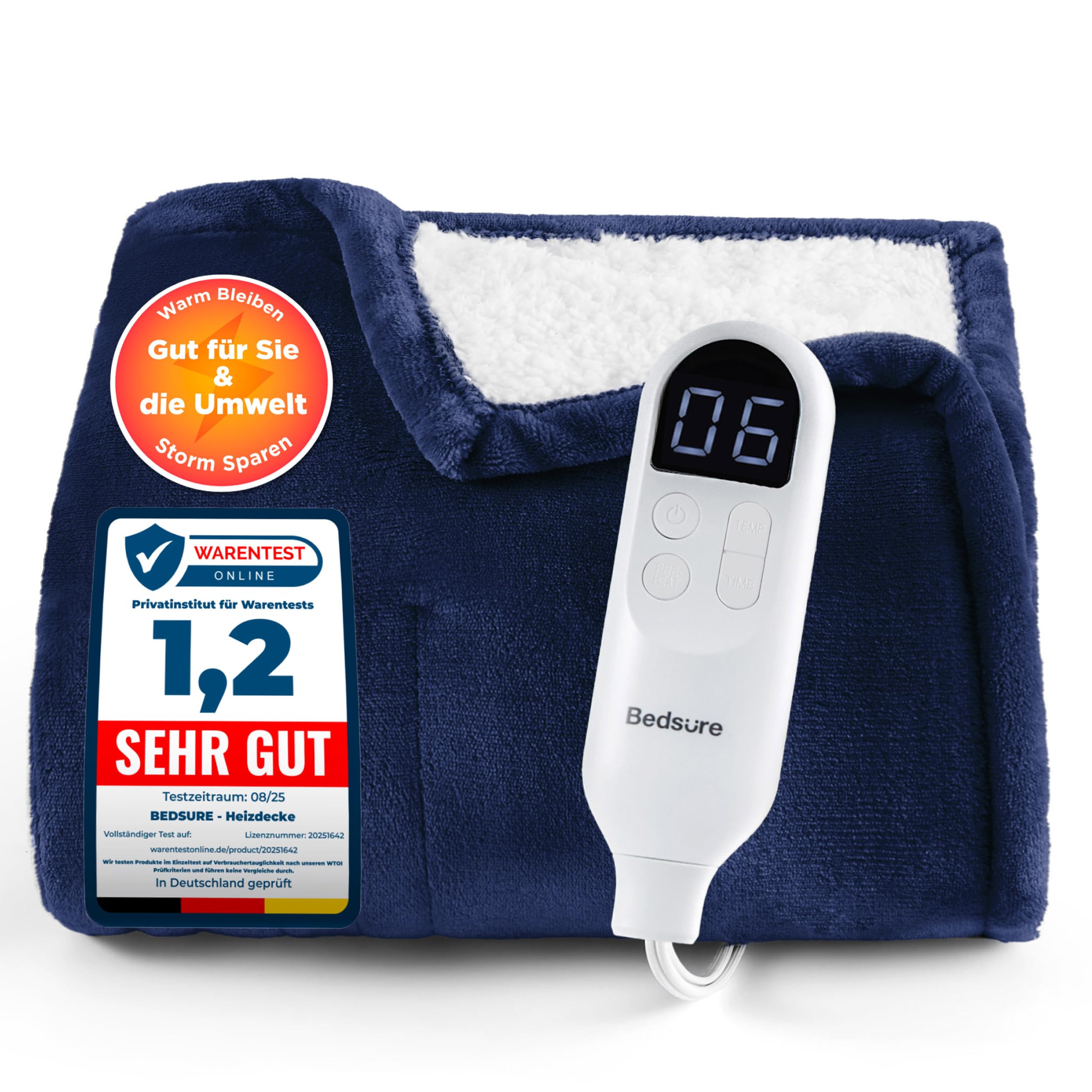 Elektrische Decke mit automatischem Abschalten - Wärmedecke mit 6 Wärmeeinstellungen und 10-Stunden-Timer, bis zu 8 Stunden Überhitzungsschutz, elektrische Kuscheldecke für Zuhause und Büro, 130 x 180 cm