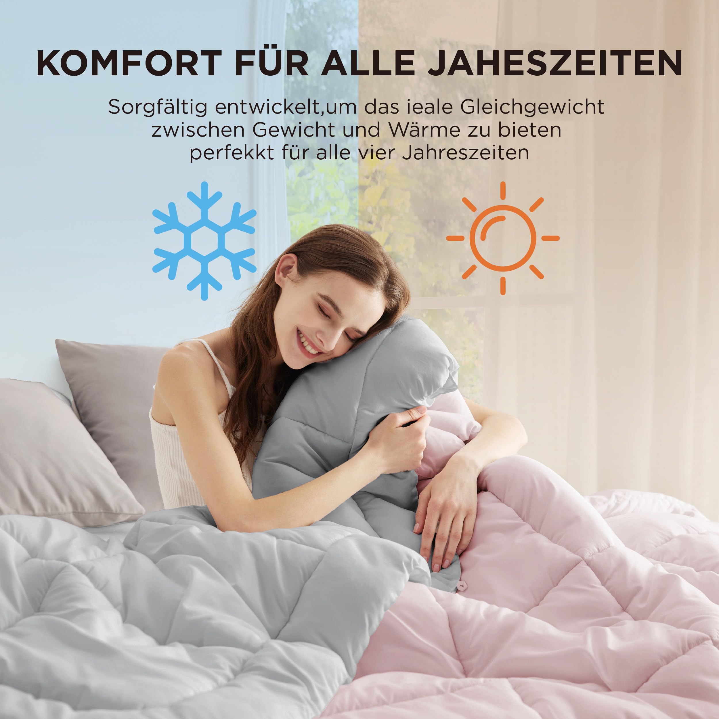 BEDSURE Bettdecke Ohne - Bettdecke für Allergiker, Warm & Gemütlich Ganzjahresdecke 300GSM Füllung, Waschbare Duvet für 4 Jahreszeiten, Grau/Hellgrau