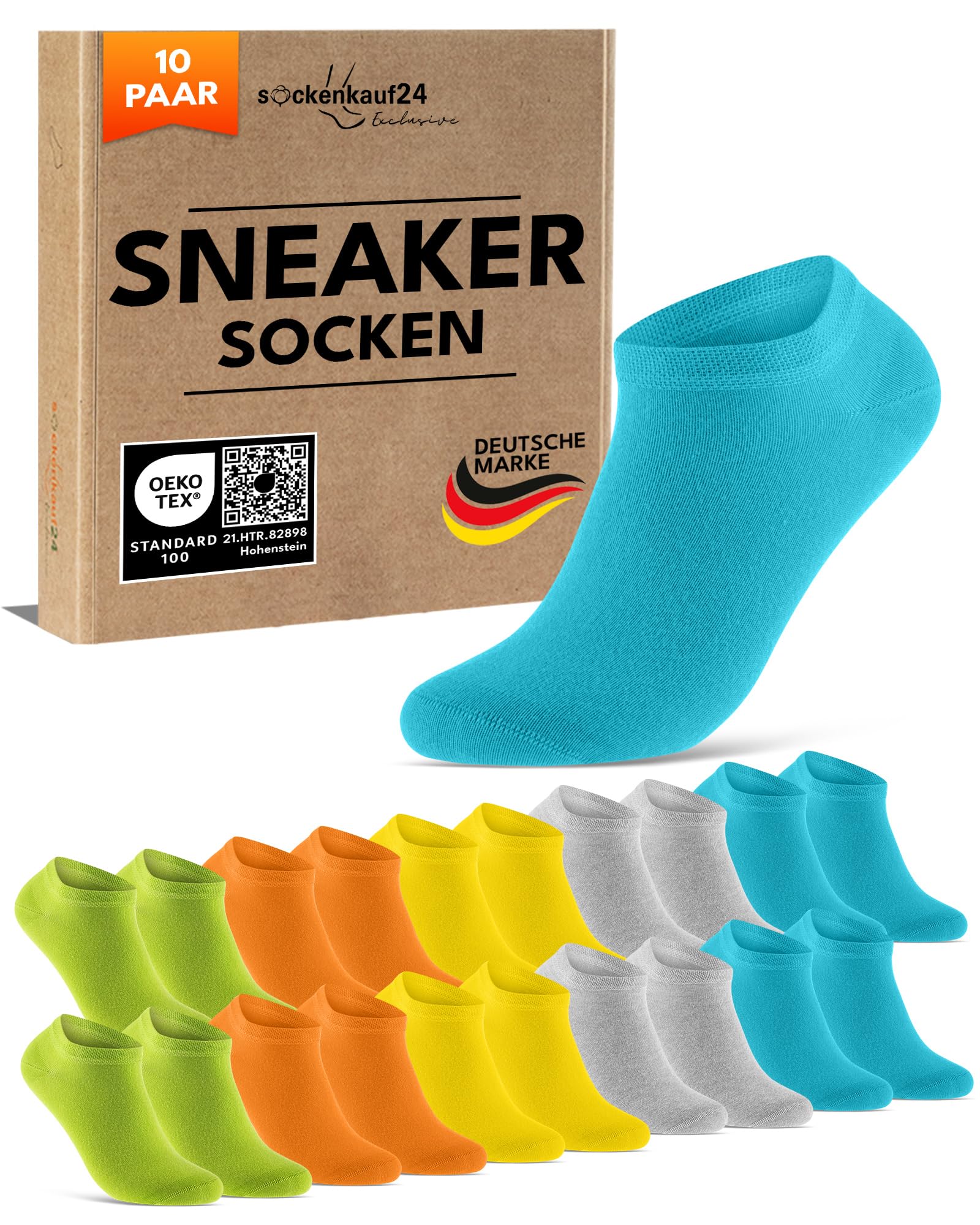 10 Paar Premium Trainer Socken für Männer und Frauen aus besegneter Baumwolle mit Comfort Bund ohne Drucknaht