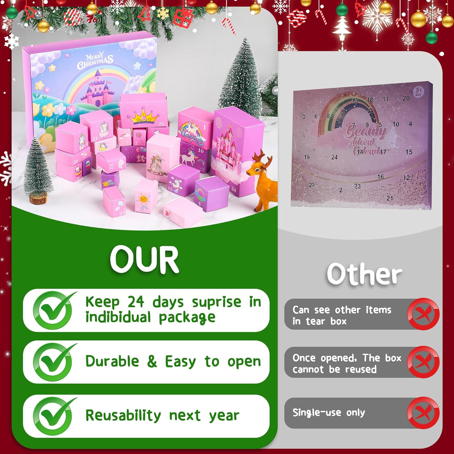 Adventskalender 2025 Mädchen | Einhorn Weihnachts-Countdown für Kinder | 24-Tägiger Magiezauber mit 57 Überraschungen | Einzigartiger Kinderschmuck & Geschenke zum | ab 3 Jahre kids