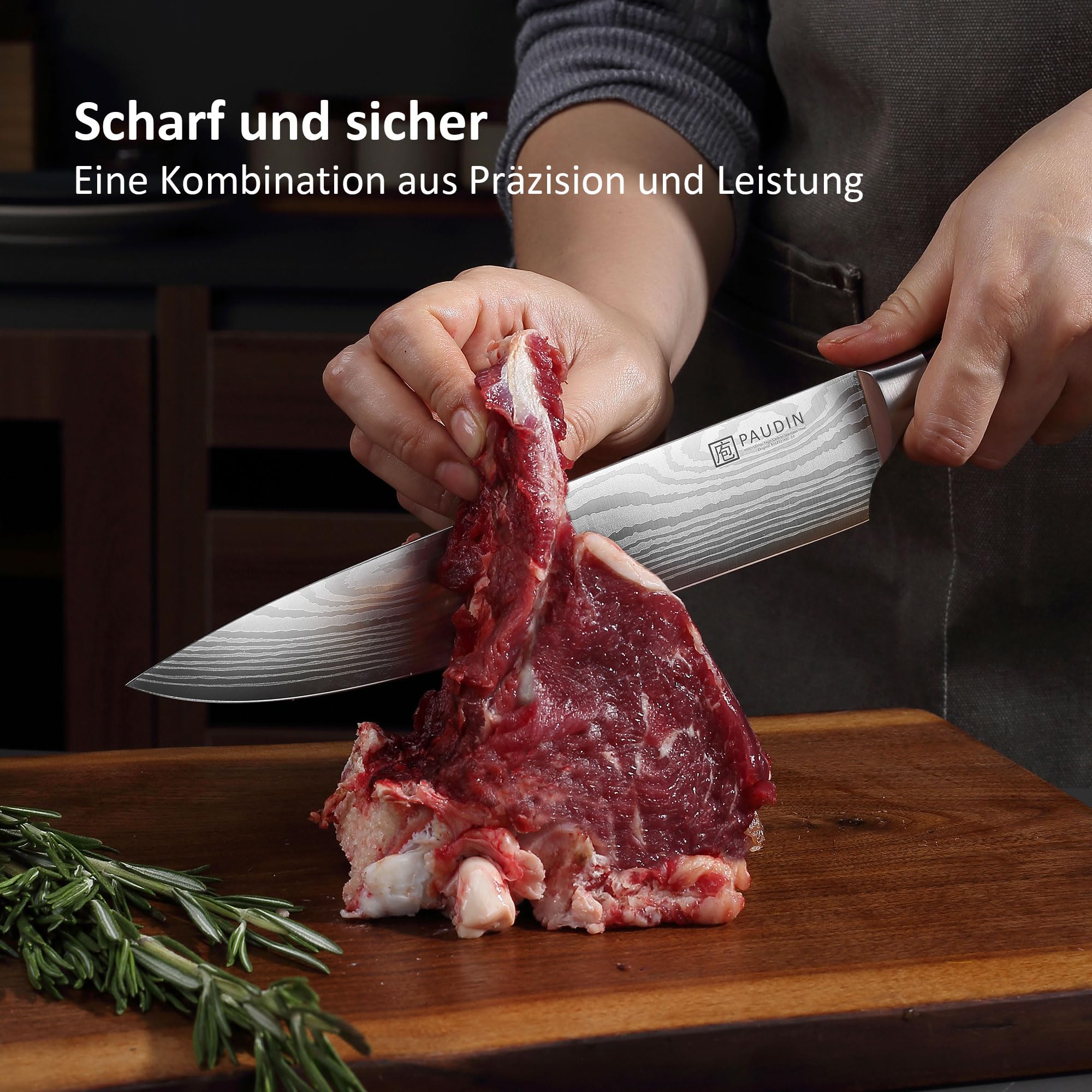 Küchenmesser-Set, 5-teiliges Küchenmesser-Set aus hochwertigem Kohlenstoff-Edelstahl, Ultra Sharp Messer-Set mit Kochmesser, Hackmesser, Nutzmesser