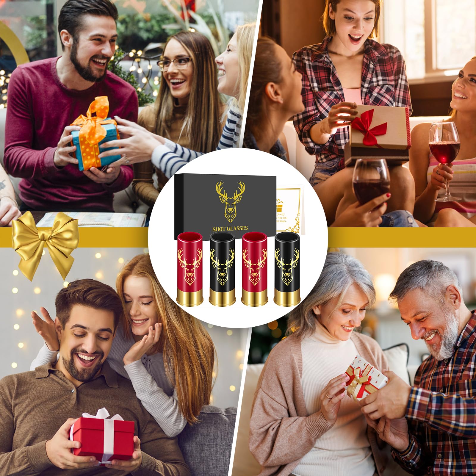 Schnapsgläser mit Hirschkopf, Grosspackung mit Geschenkbox, für Männer und Frauen, Hochzeitsfeier, Vatertag, Geschenke für Jäger, 12 GA Hirschjagd, Kleine Schnapsbecher, 45 ml, Plastik, Schwarz