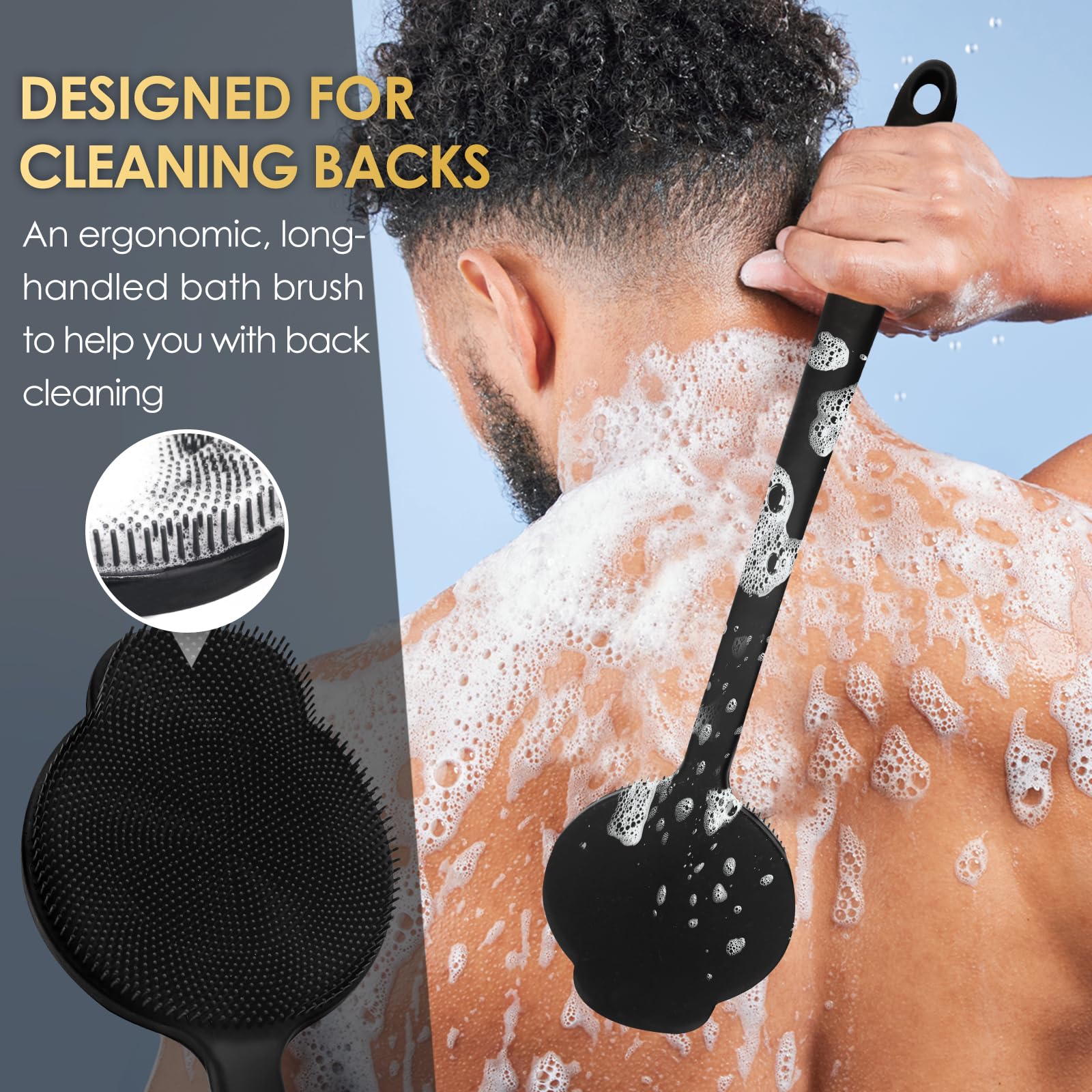 Silikon Rückenschrubber für Die Dusche, Silikon Körperschrubber mit Langem Griff, Rückenschrubber, Abgestorbene Haut entfernen und Massage