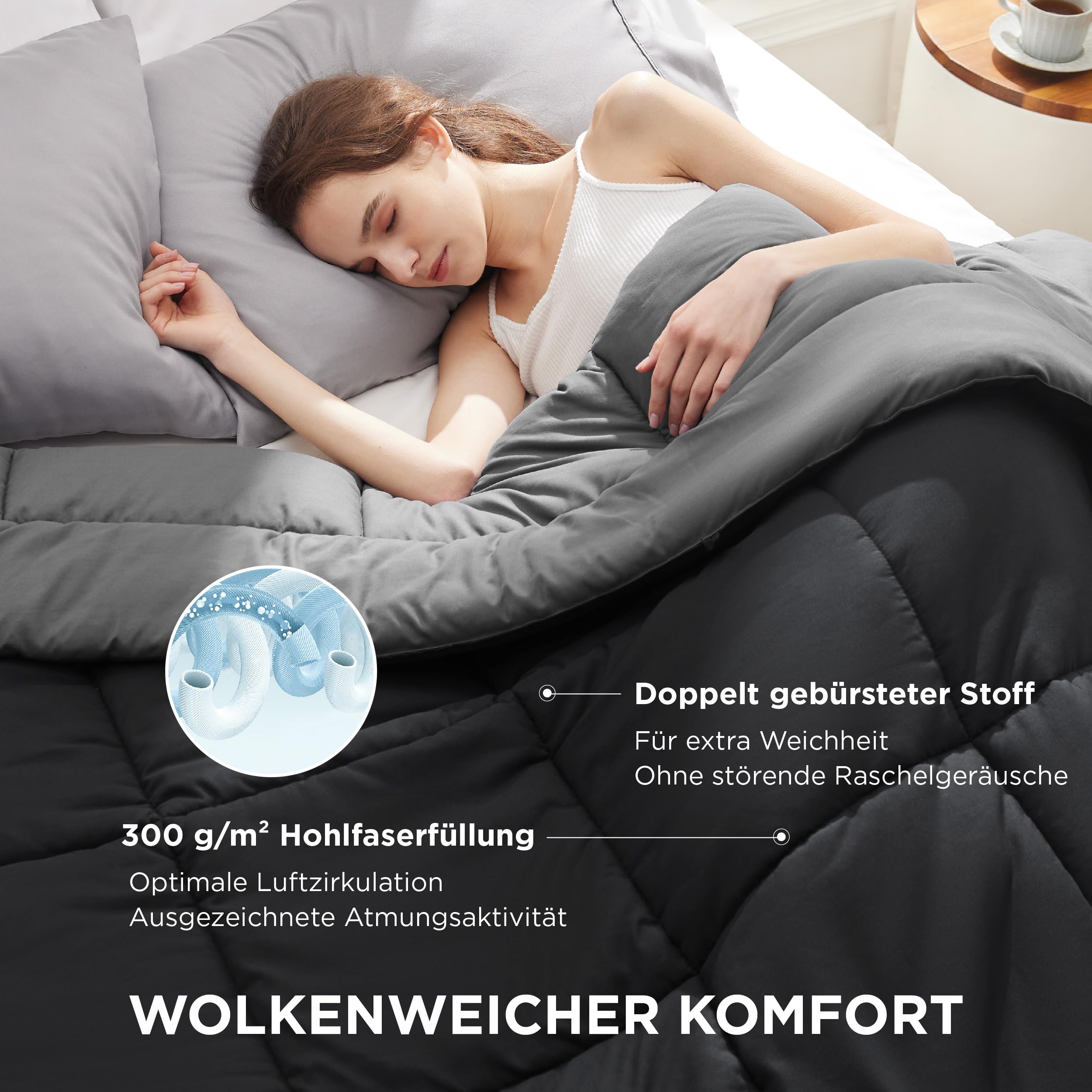 BEDSURE Bettdecke Ohne - Bettdecke für Allergiker, Warm & Gemütlich Ganzjahresdecke 300GSM Füllung, Waschbare Duvet für 4 Jahreszeiten, Grau/Hellgrau