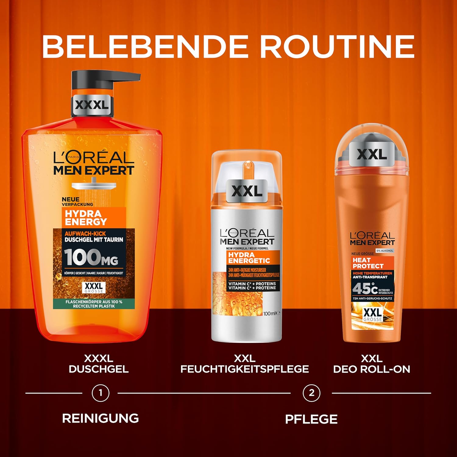 L'Oréal Men Expert 1L Duschgel und Shampoo für Männer, 3-in-1 Duschbad zur Reinigung von Körper, Haar und Gesicht, Herren Körperpflege für langanhaltende Frische mit Taurin, Hydra Energy, 1x1000 ml