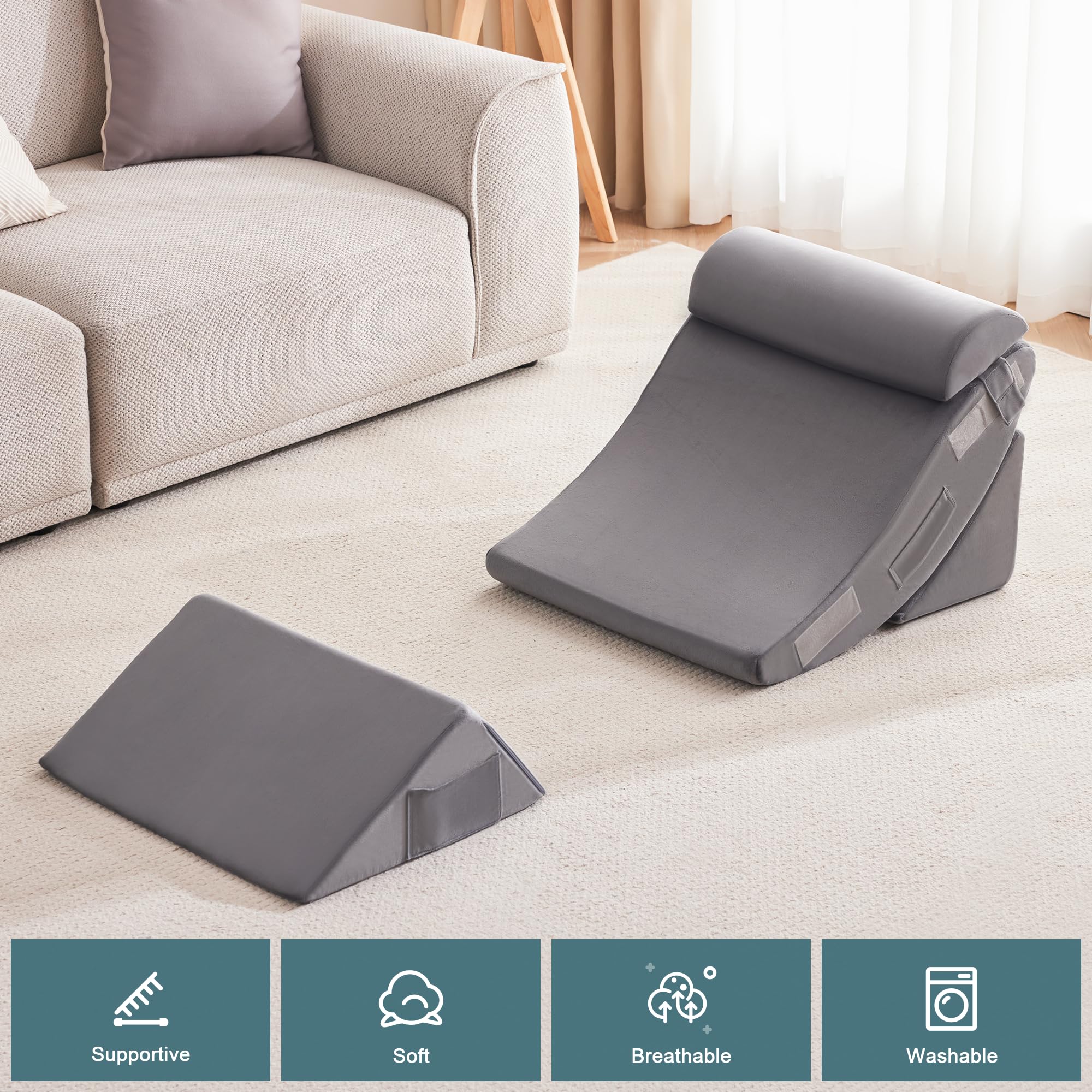 Orthopädische Bett Keil Kissen Set für das Schlafen, Post Chirurgie Schaum Kissen für Körper, Rücken und Beine Schmerzlinderung, Dreieck justierbare Stützkissen mit Säure Reflux Schlafkissen Weiß