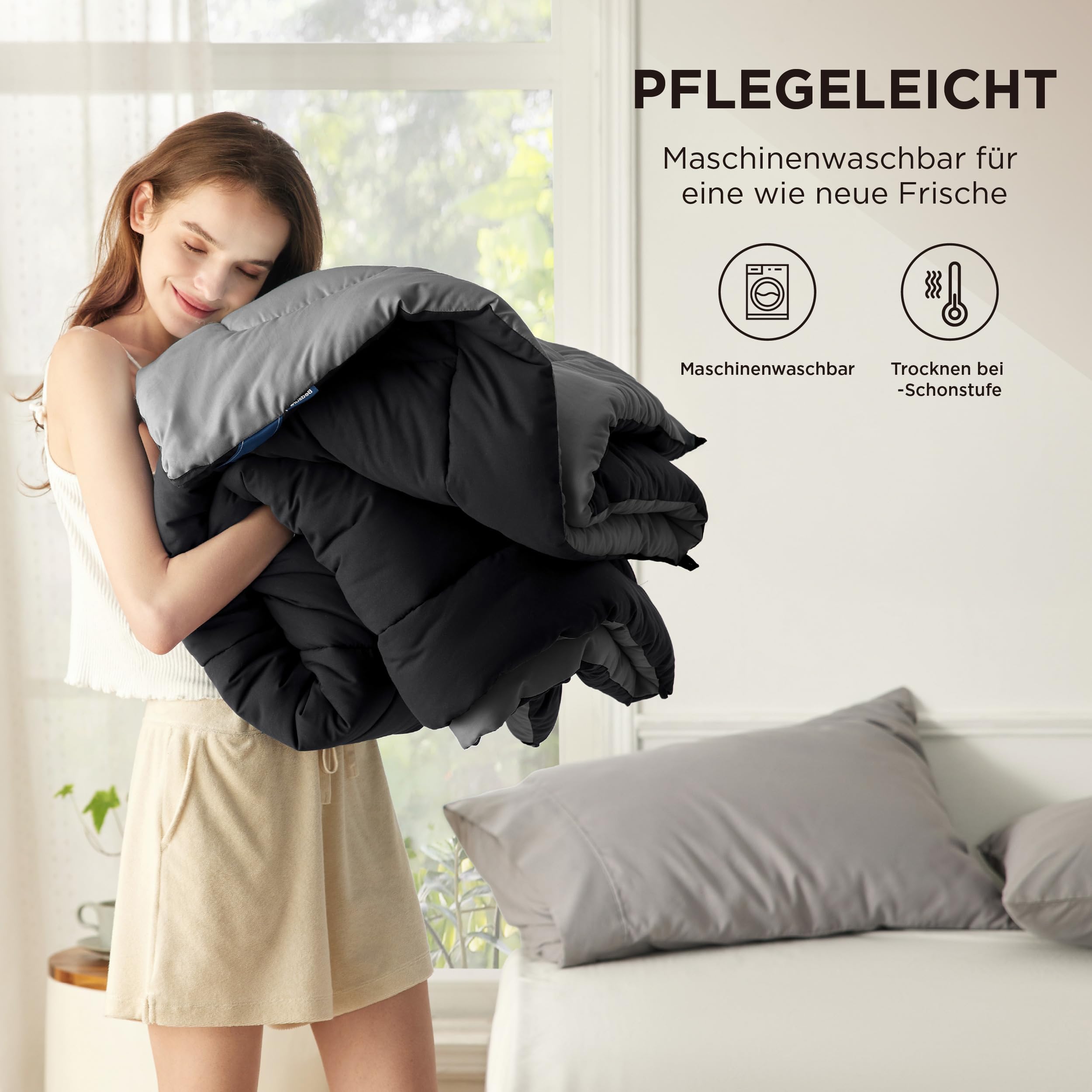 BEDSURE Bettdecke Ohne - Bettdecke für Allergiker, Warm & Gemütlich Ganzjahresdecke 300GSM Füllung, Waschbare Duvet für 4 Jahreszeiten, Grau/Hellgrau