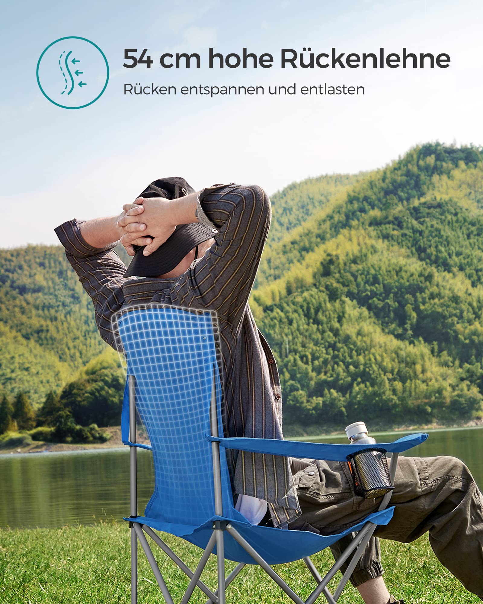 2er Set Klappstuhl Campingstuhl Bequeme Schwerlaststruktur bis 150kg belastbar mit Getränkehalter Outdoor Stuhl